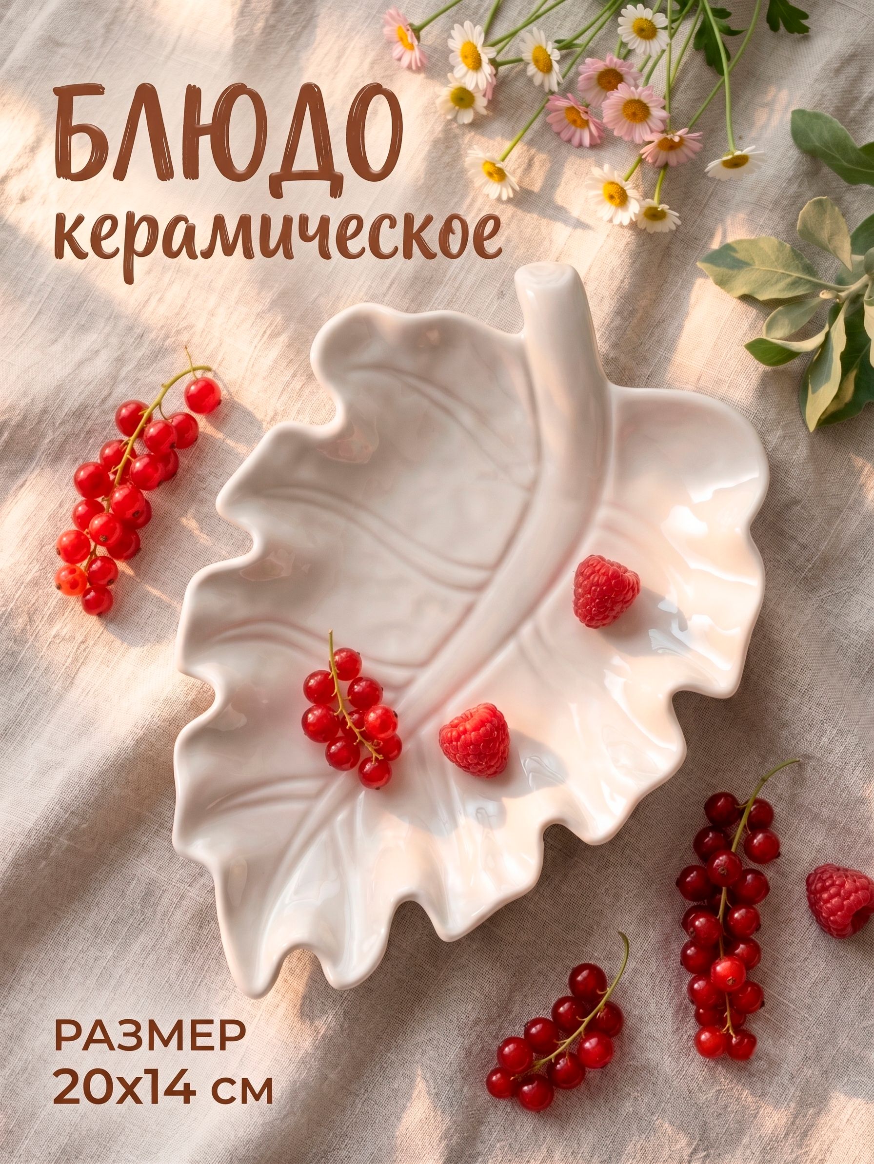 Блюдо сервировочное, размер 20х14 см, "Лист", керамическое