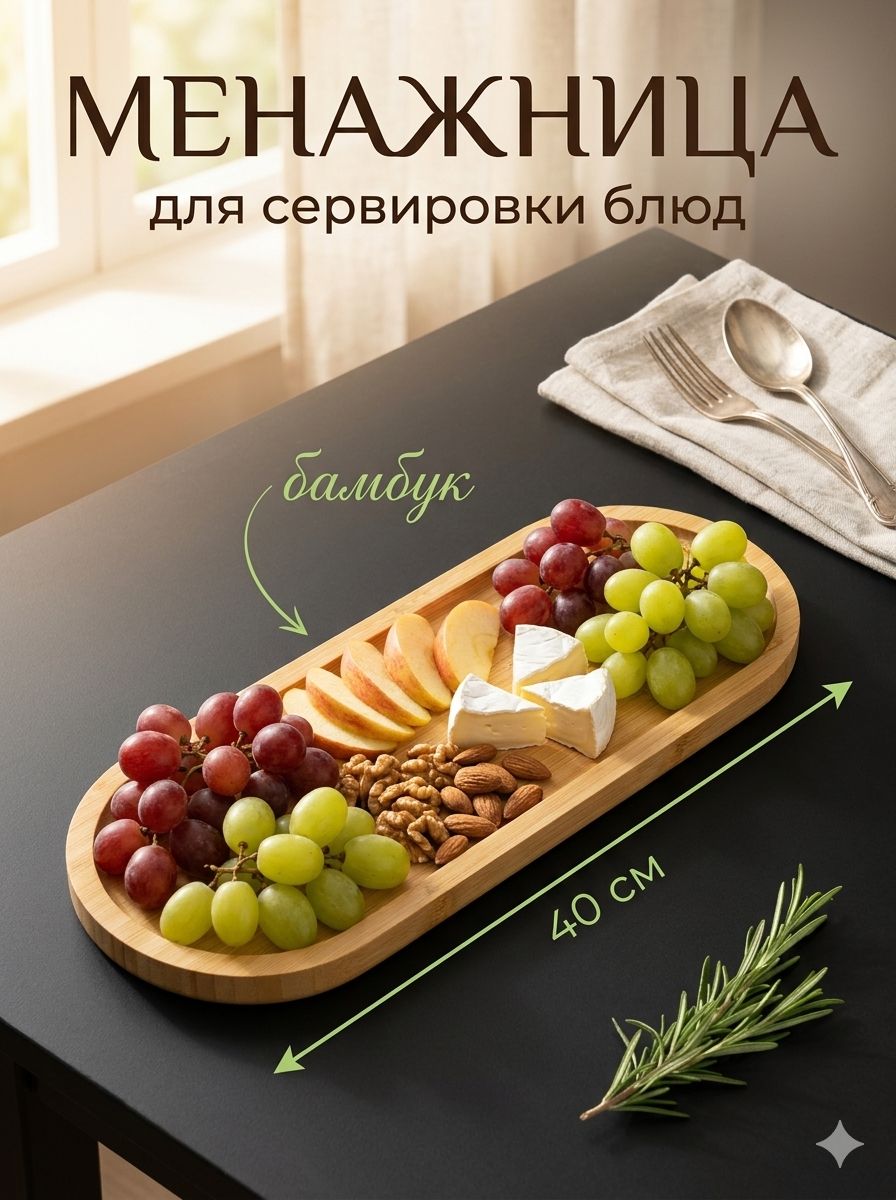 Менажница деревянная, бамбуковая, Доляна "Striata"