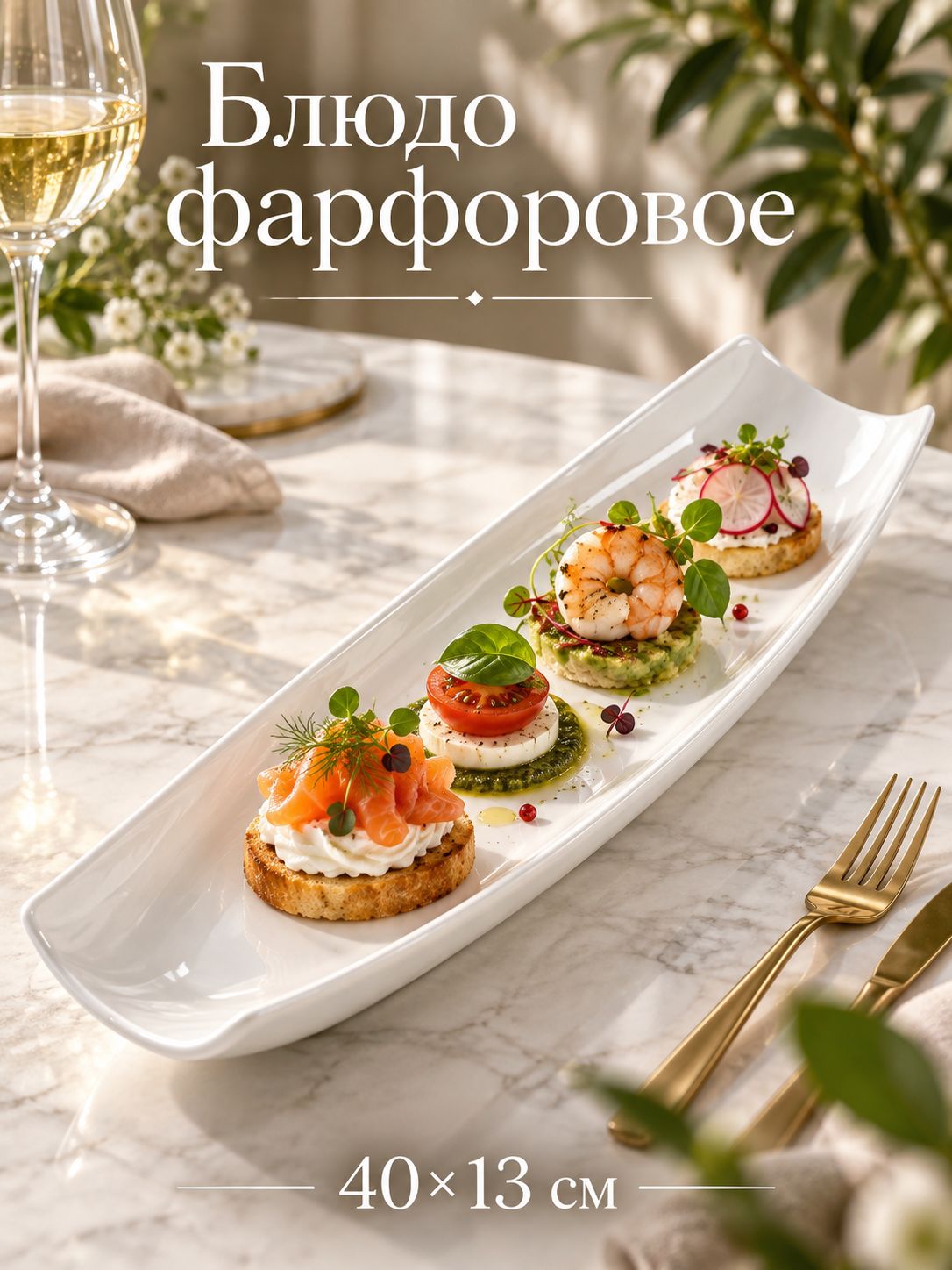 Блюдо сервировочное 40х13 см, Magistro "Бланш", фарфоровое