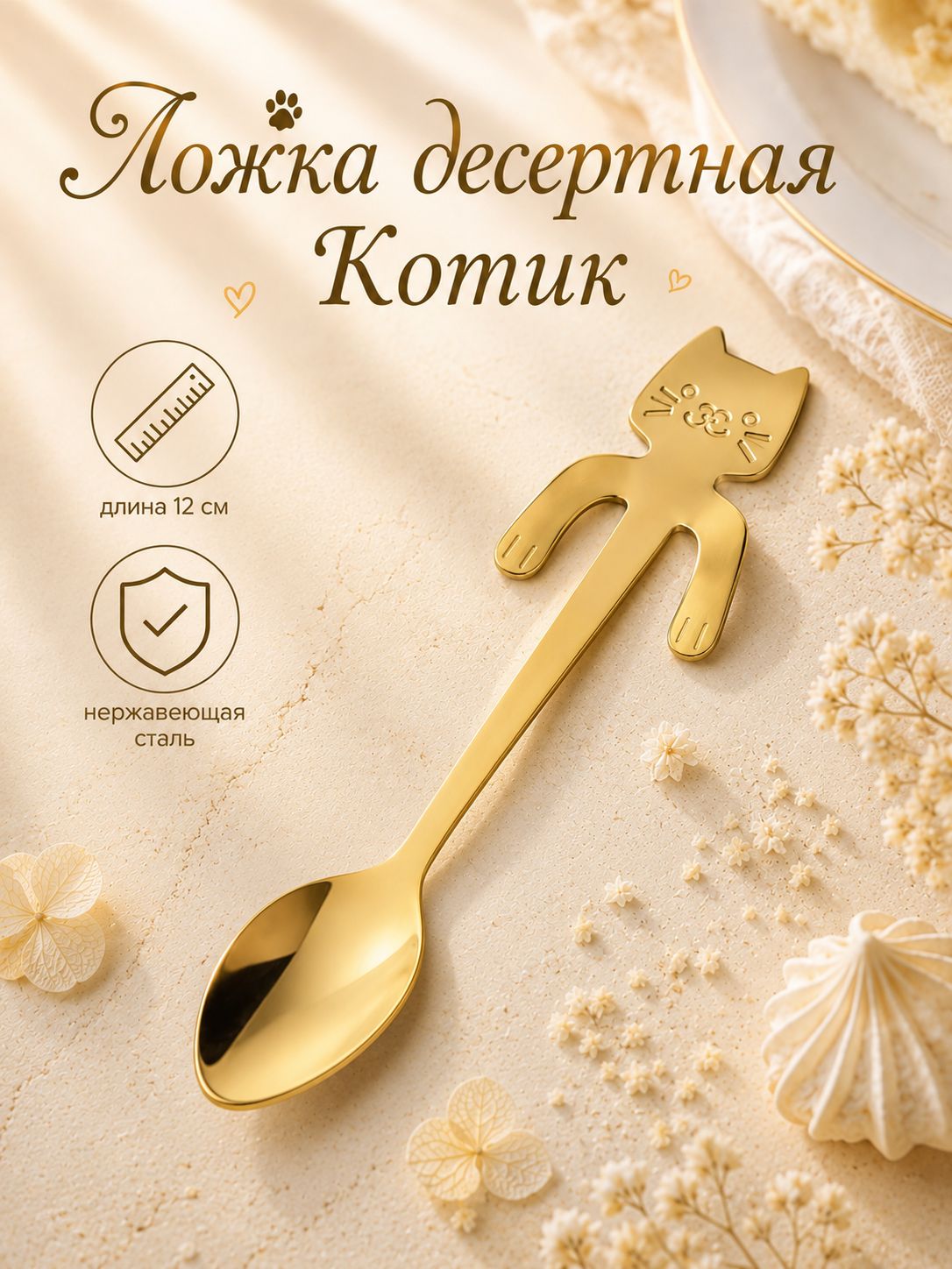 Ложка чайная десертная "Котик", 11,5 см, нержавеющая сталь