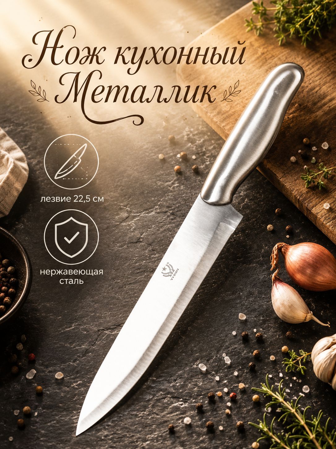 Нож кухонный "Металлик", лезвие 22,5 см