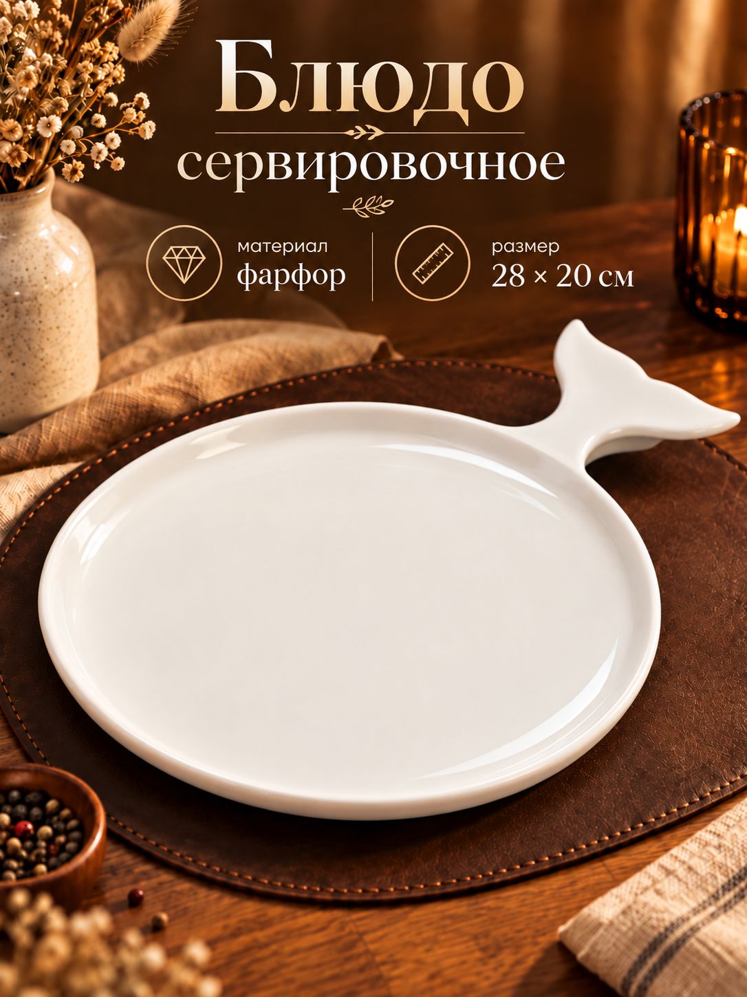 Блюдо сервировочное, 28х20 см, Magistro "Бланш.Рыбка", фарфоровое