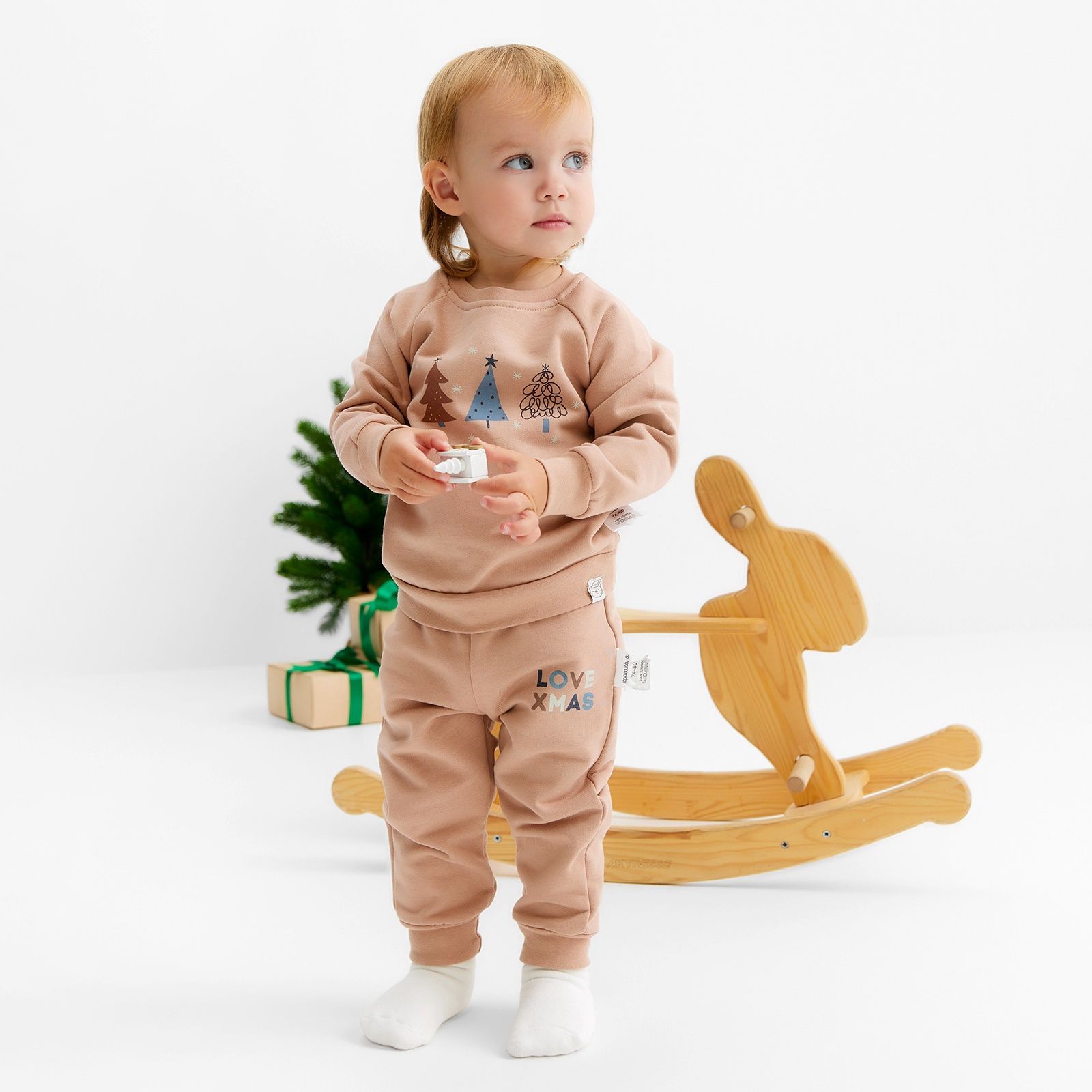 Костюм детский: свитшот, брюки Крошка Я. Новогодние игрушки , рост 62-68 см