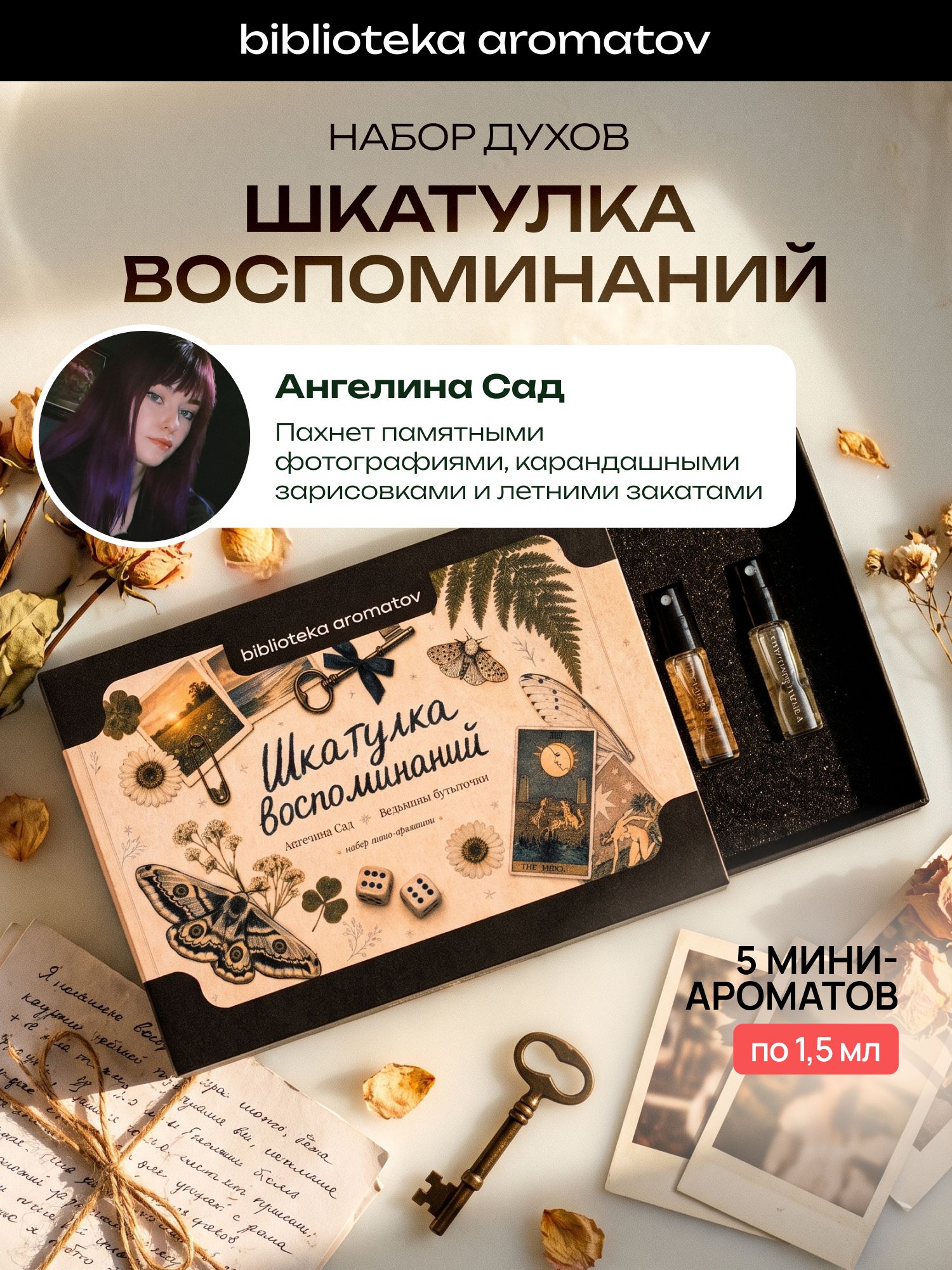 Набор духов женские пробники ШКАТУЛКА ВОСПОМИНАНИЙ от блогера Ангелина Сад (бокс 5 ароматов)