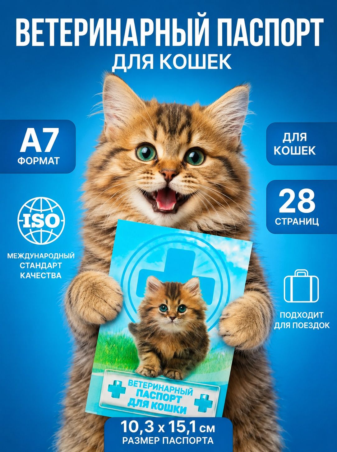 Ветеринарный паспорт для кошек, международный, 10.3x15.1 см, 28 страниц