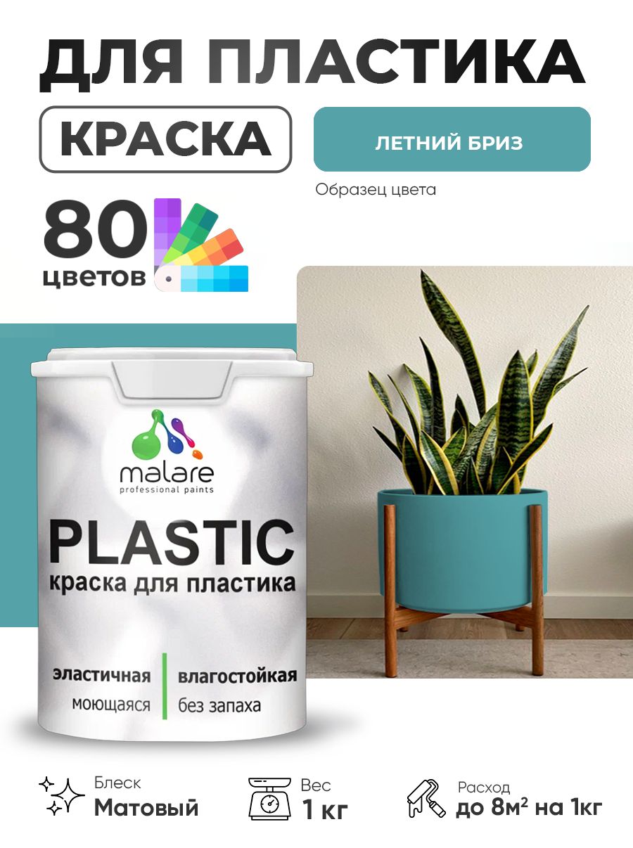 Акриловая краска для пластика Malare Plastic для пенопласта ПВХ сайдинга, для подоконников и откосов, быстросохнущая без запаха, матовая, летний бриз, 1 кг