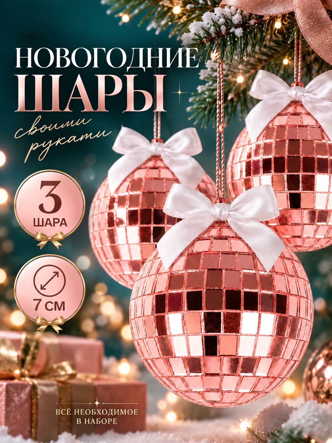 Елочные шары своими руками, "Диско", 3 штуки, 7 см, игрушка на елку своими руками, новогодний набор для творчества 2027