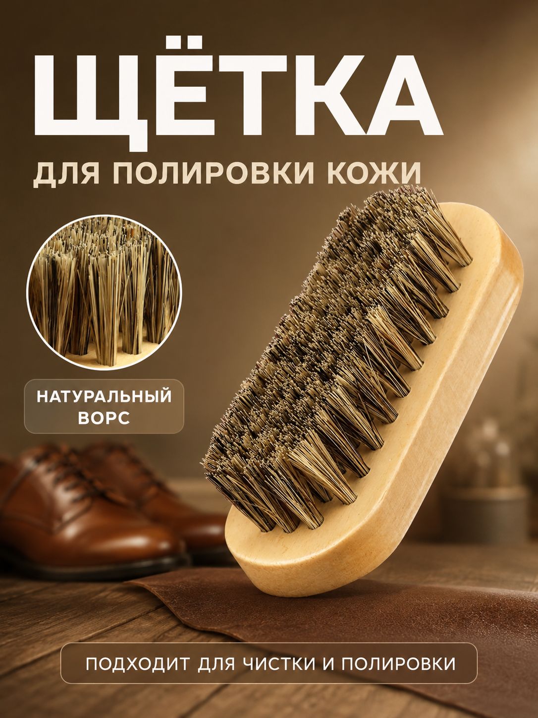 Щетка для полировки кожи, натуральный ворс, 9 3.8 см