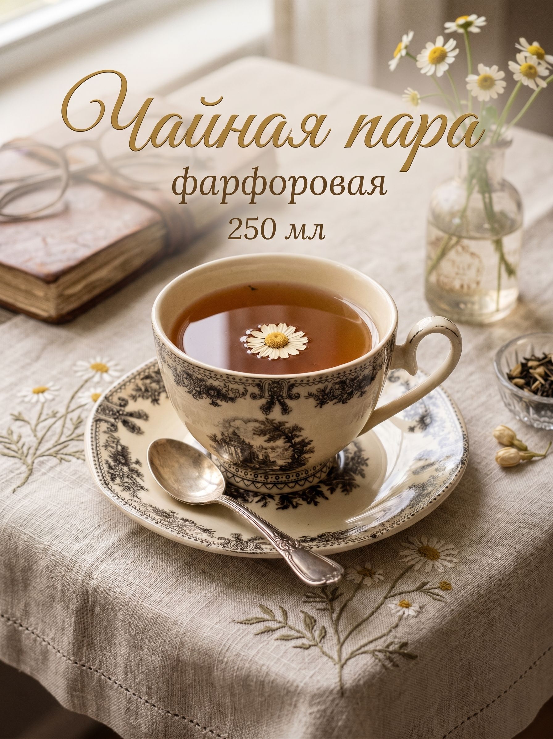 Чайная пара фарфоровая, 250 мл, "Дворец"