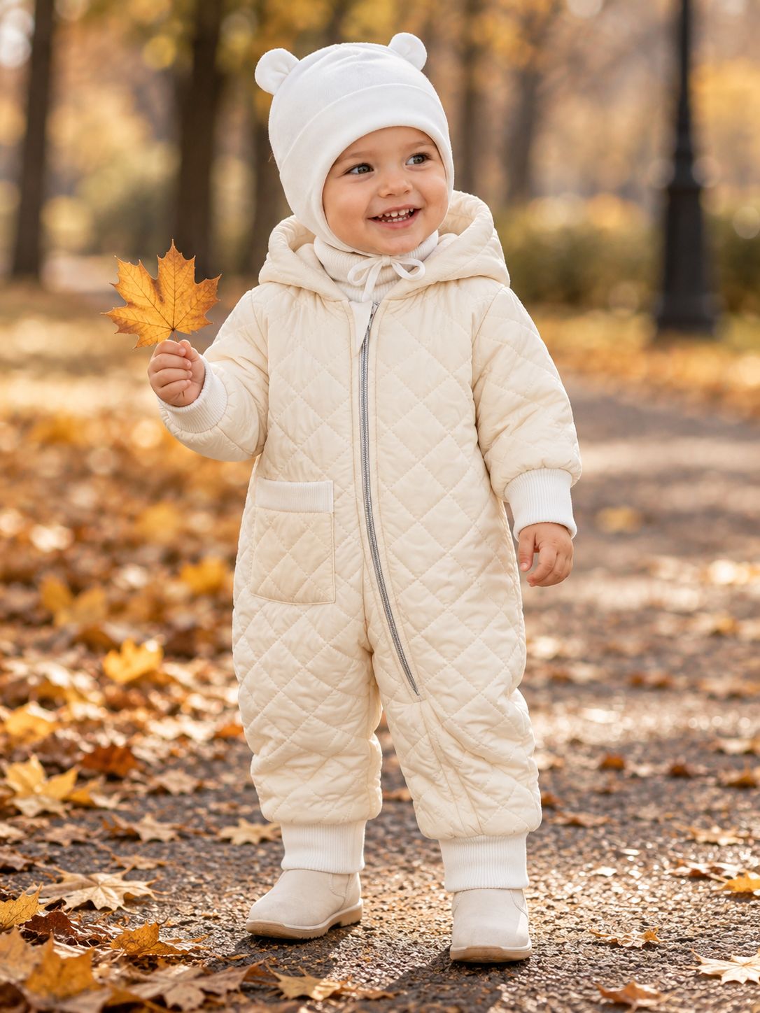 Комбинезон детский демисезонный Крошка Я , рост 74-80 см, цвет молочный