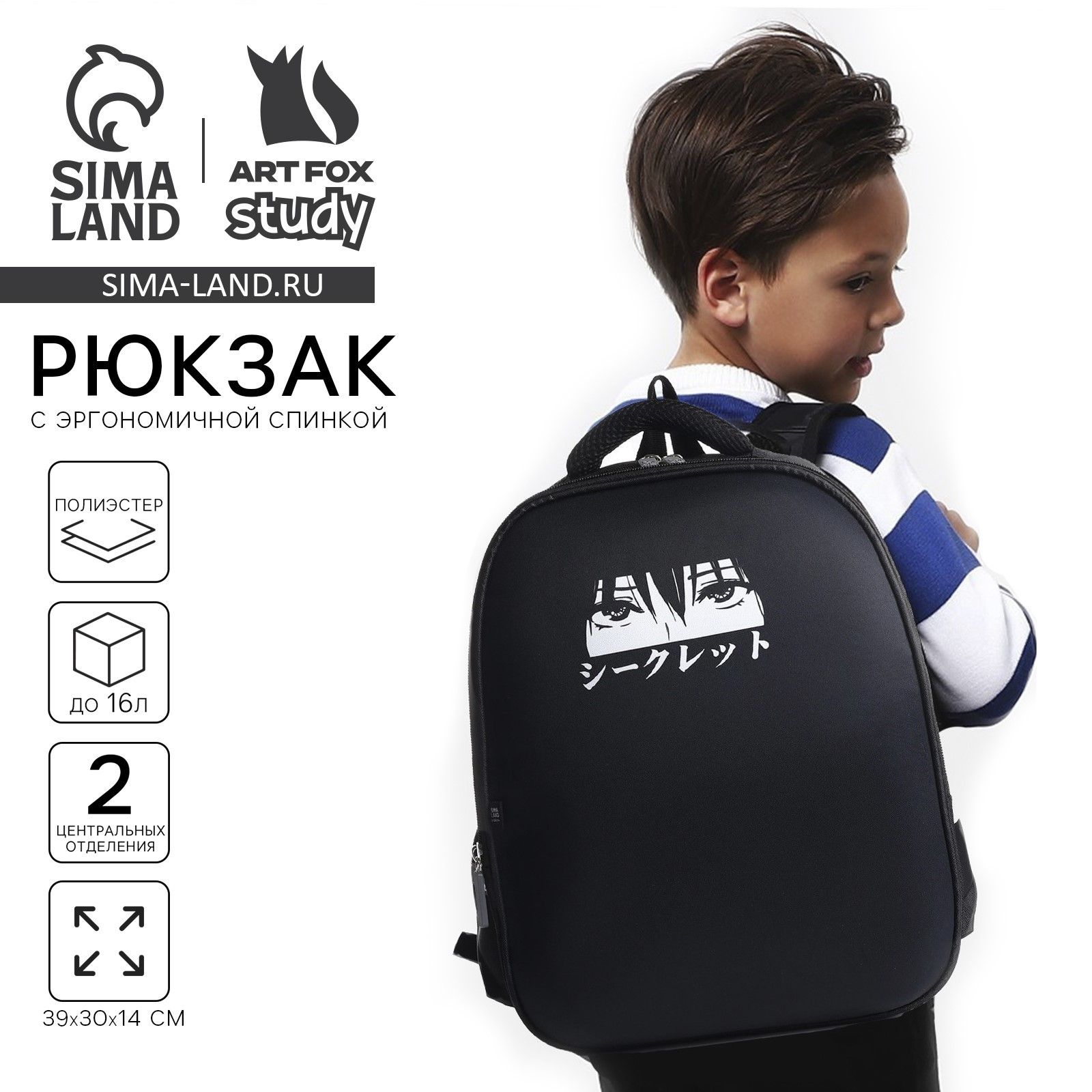 Рюкзак школьный, каркасный, 39 30 14 см, Аниме