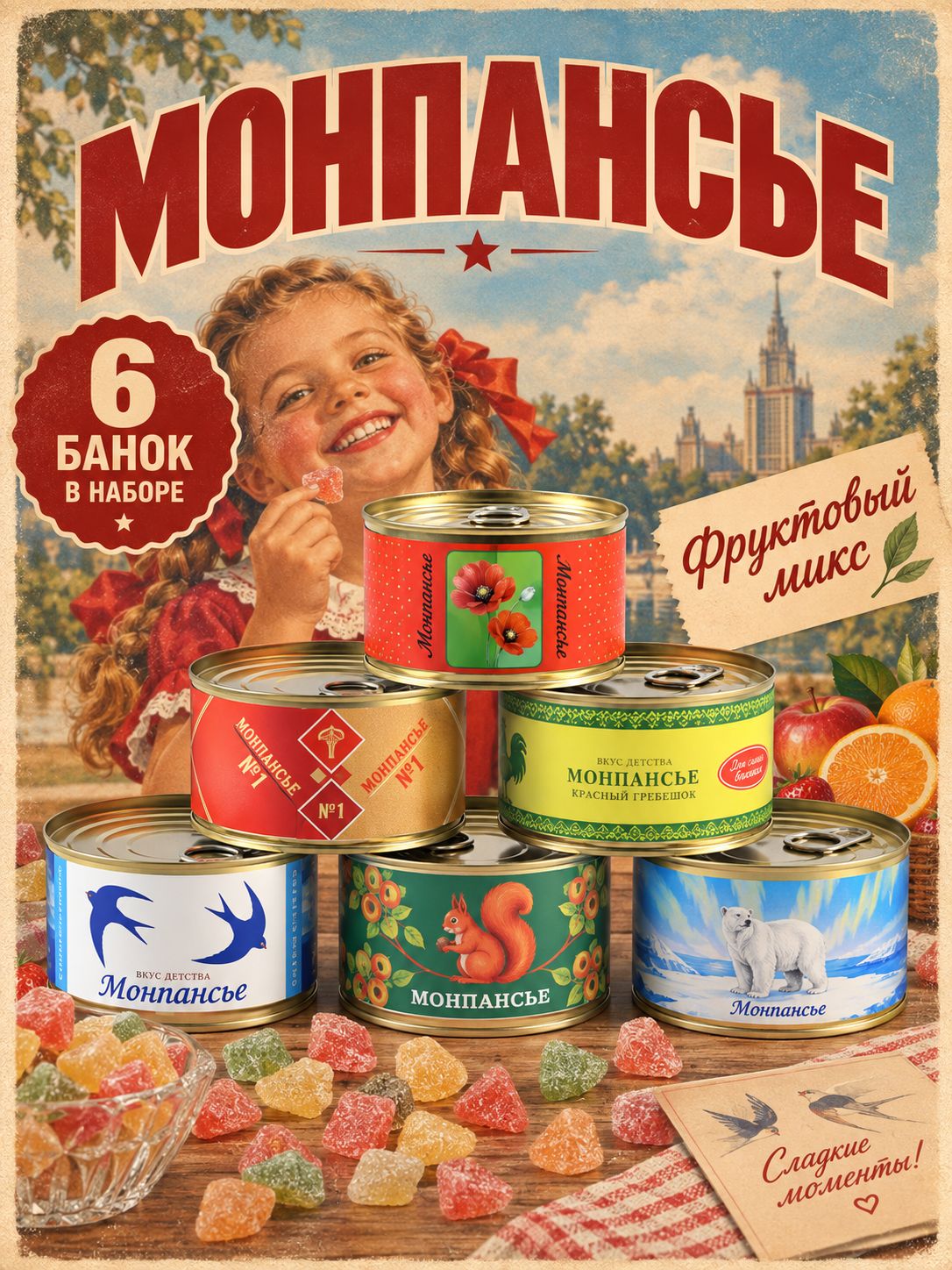 Монпансье в консервной банке 6 шт Советское