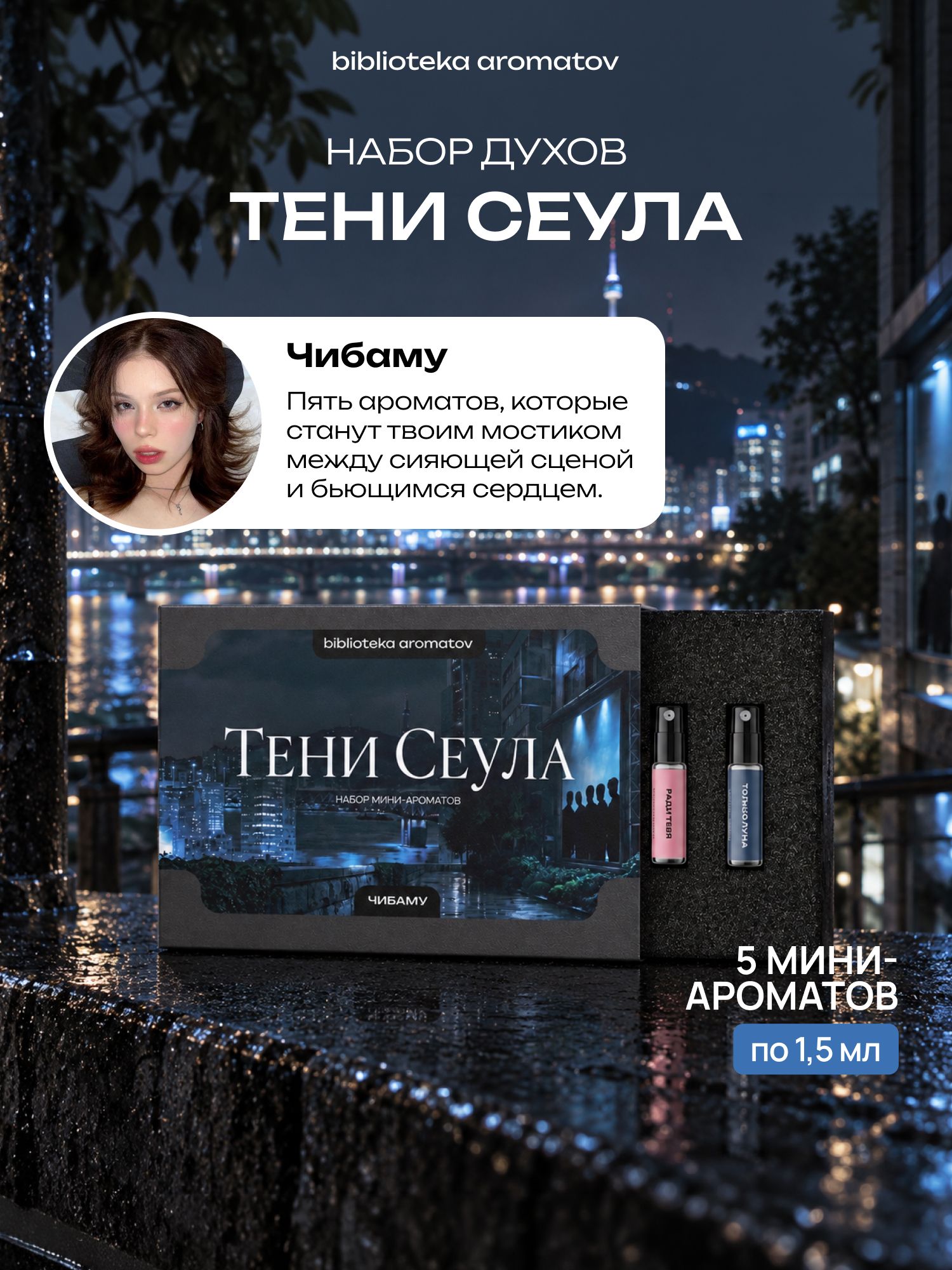 Набор духов женские пробники Тени Сеула от блогера Чибаму (бокс 5 ароматов)