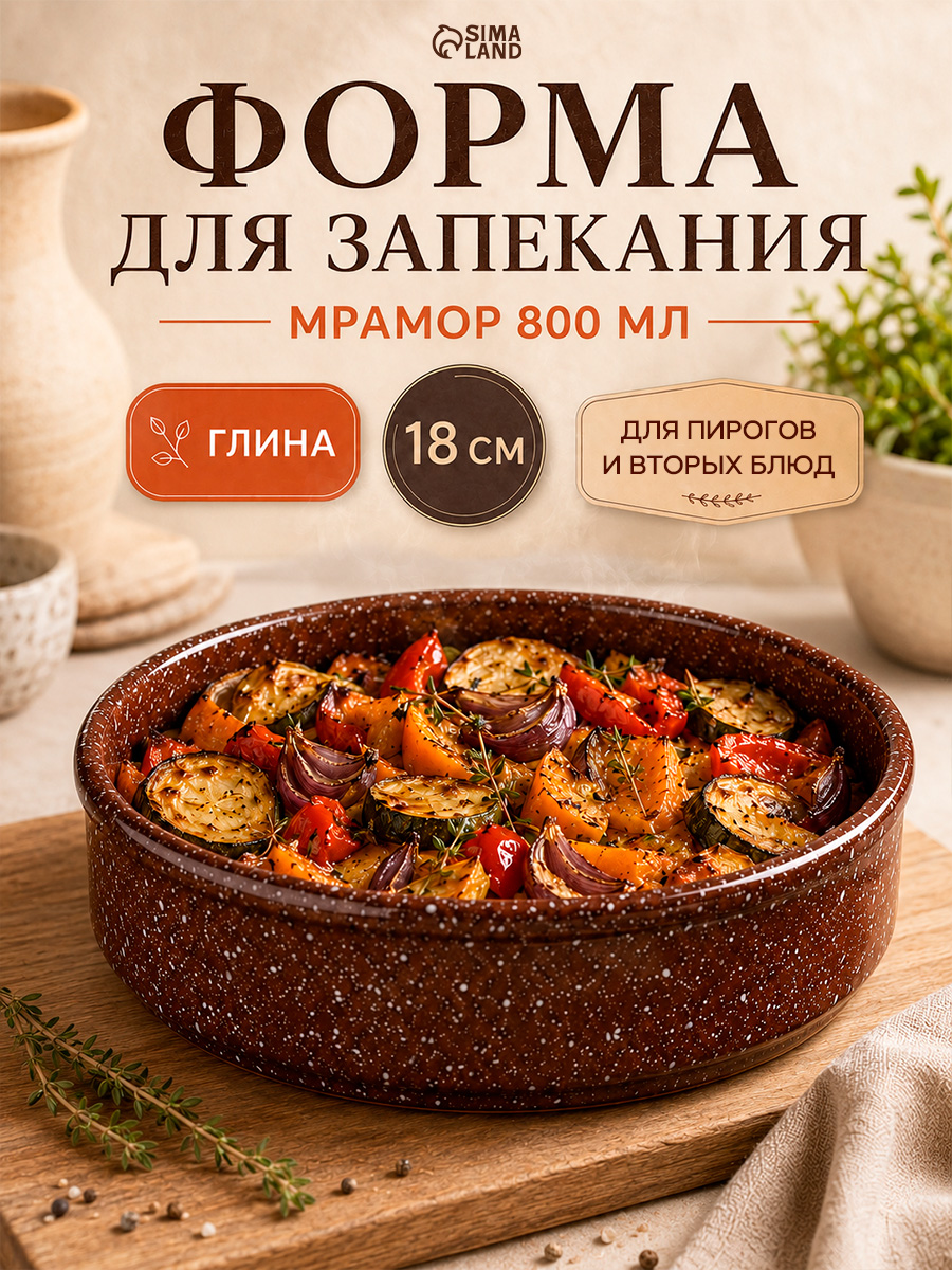 Форма для запекания в духовке "Мрамор коричневый", объем 800 мл, цвет коричневый