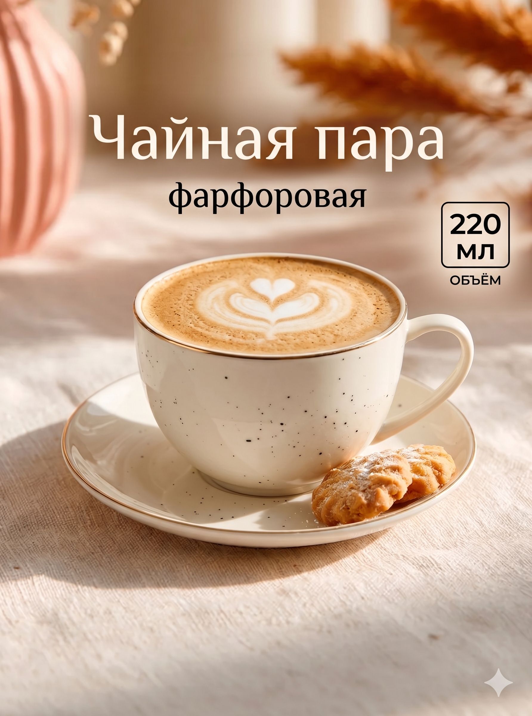 Чайная пара фарфор, объем 220 мл, Доляна "Млечный путь", подарочная