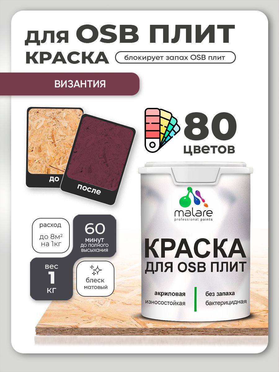 Акриловая краска для ОСБ плит Malare для дерева для наружных и внутренних работ, быстросохнущая без запаха матовая, византия, 1 кг