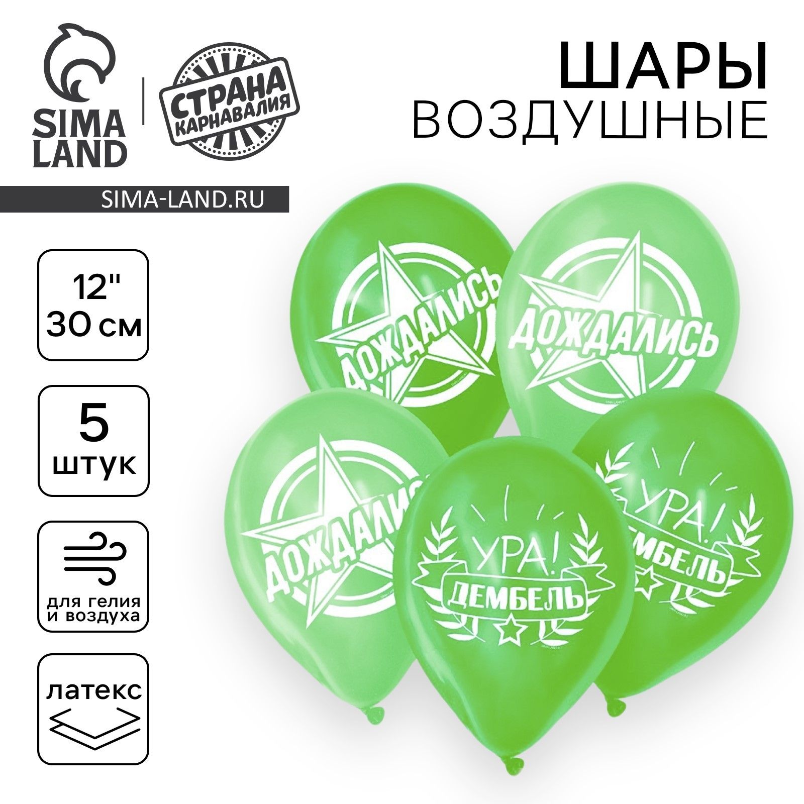 Шар латексный 12" Страна Карнавалия "Дембель", набор 5 шт.