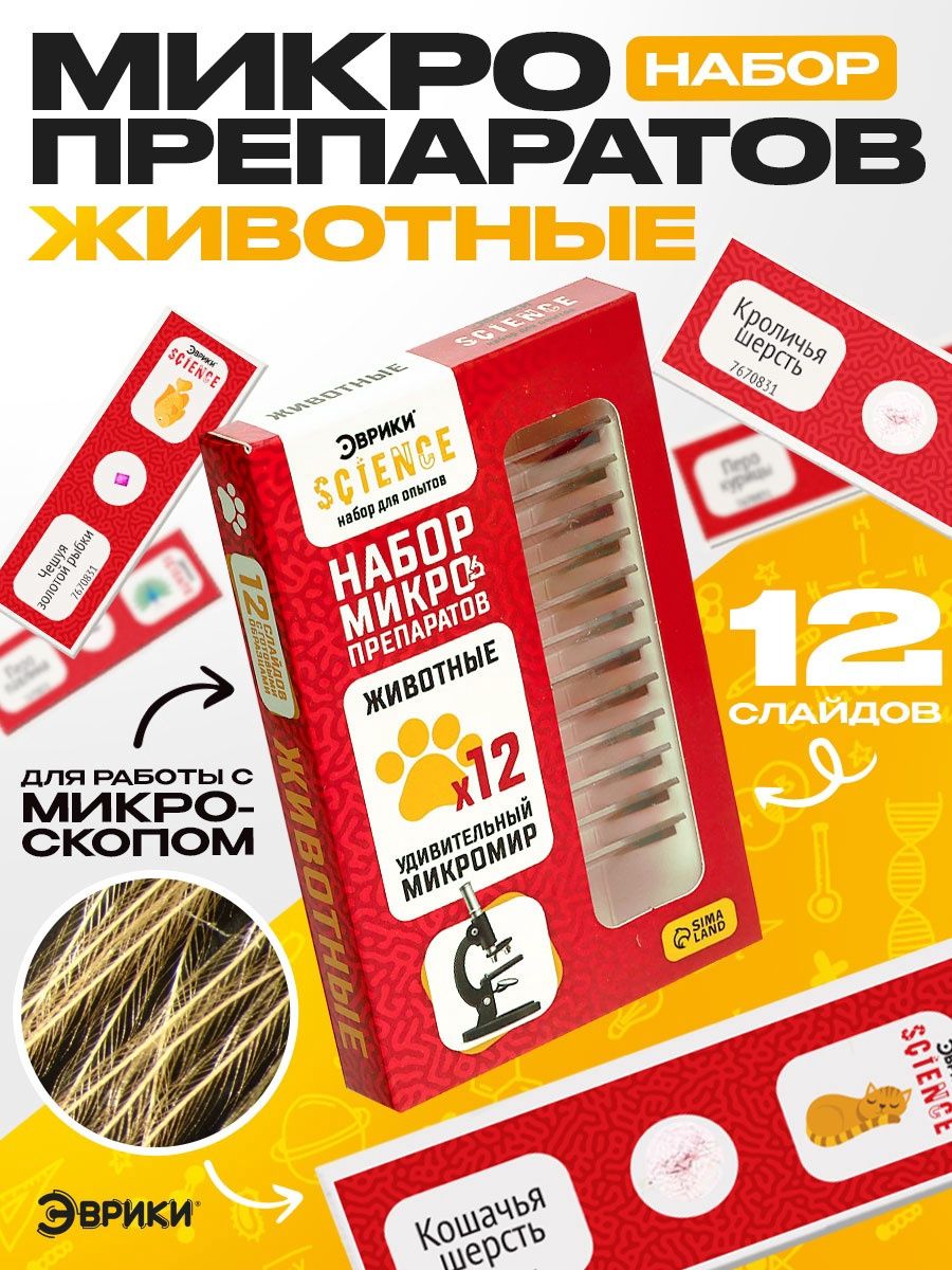 Набор для опытов Эврики "Набор микропрепаратов", животные, для детей
