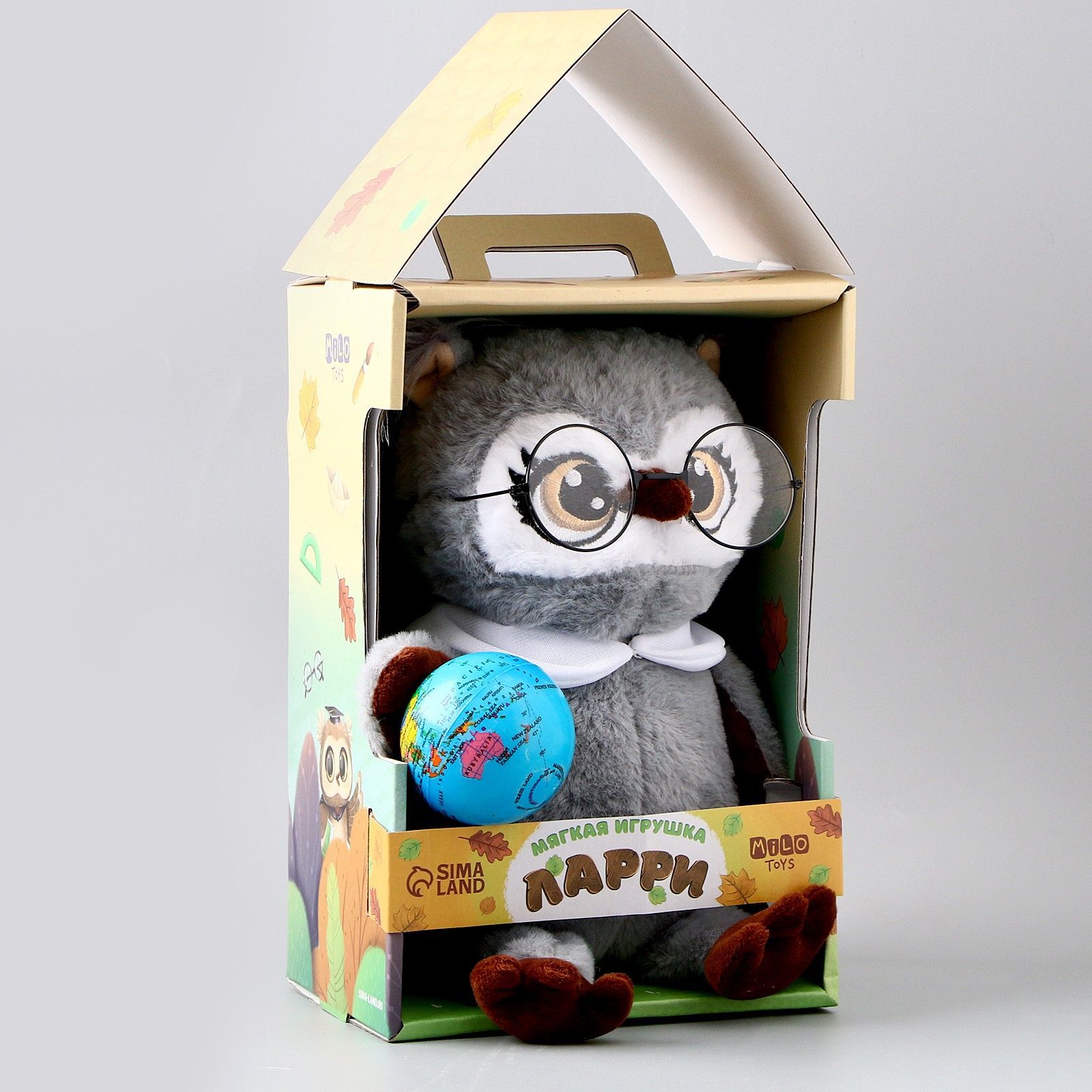 Мягкая игрушка Milo Toys "Совушка с глобусом", цвет серый
