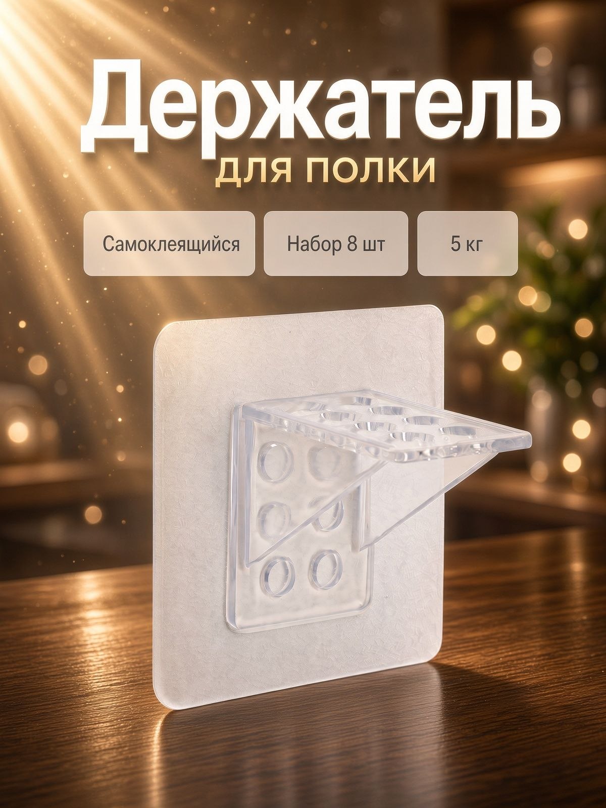 Держатели для полки самоклеящийся ТУНДРА, прозрачный, набор 8 шт., На фото — предложение продавца
