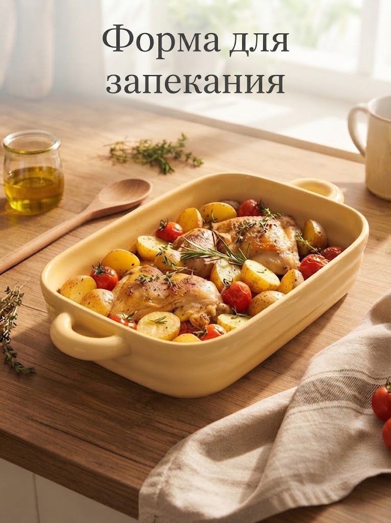 Форма для запекания Доляна Зефир, объем 1.7 л, размер 32х19х6 см, прямоугольная, керамика, жёлтая, На фото — предложение продавца