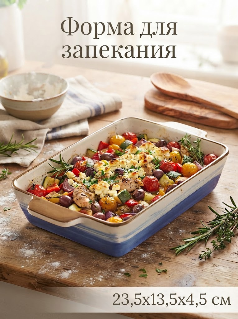 Форма для запекания, объем 700 мл, 23,5х13,5х4,5 см, с ручками, жаропрочный фарфор, На фото — предложение продавца
