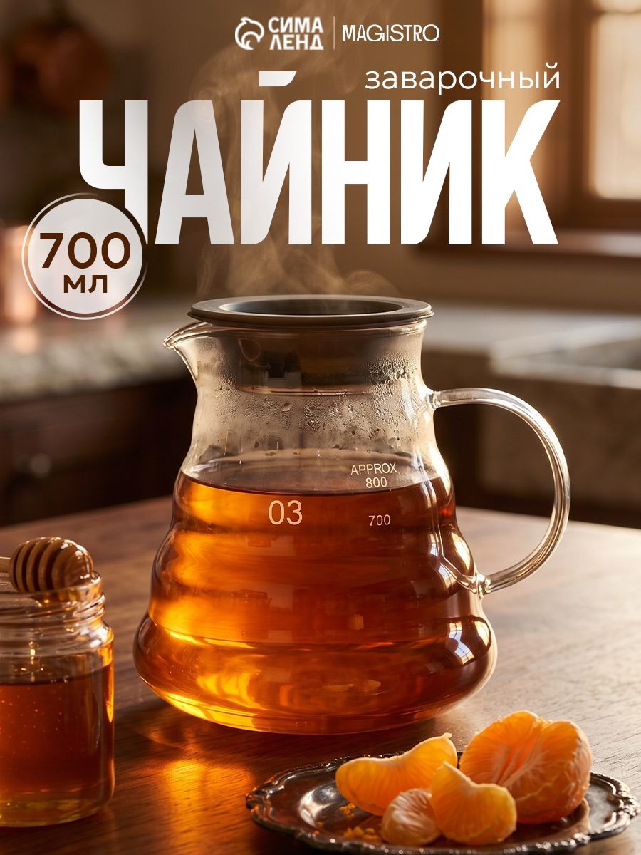 Чайник заварочный, стеклянный, с крышкой, "Бриз", заварник, прозрачный, объем 700 мл, На фото — предложение продавца
