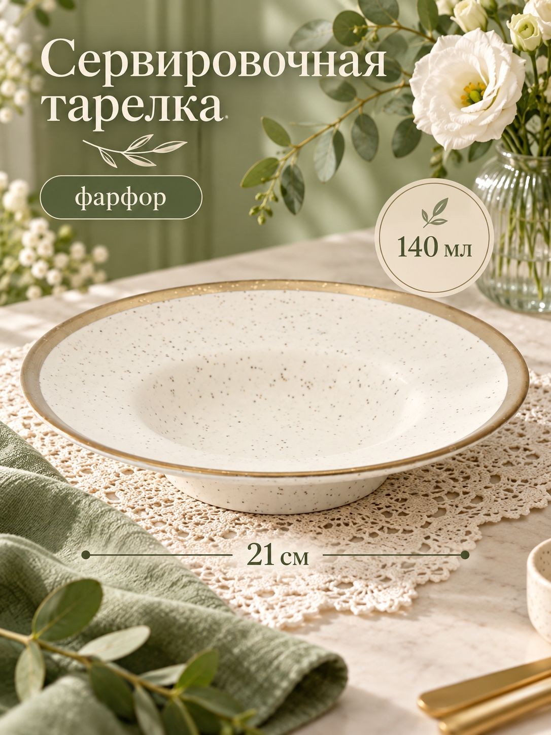 Тарелка глубокая 140 мл, 21 см, Magistro "Poursephona", для пасты, фарфоровая, цвет бежевый, На фото — предложение продавца