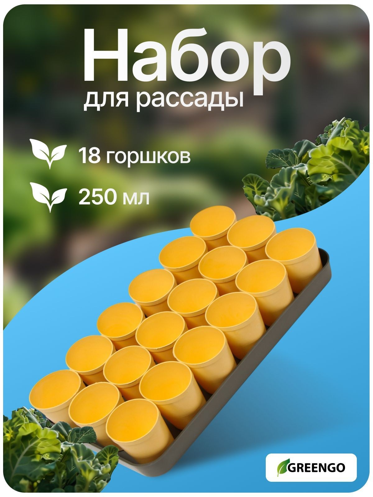 Набор для рассады с поддоном: горшочки 250 мл 18 шт, кассеты для рассады 40 х 20 см, На фото — предложение продавца