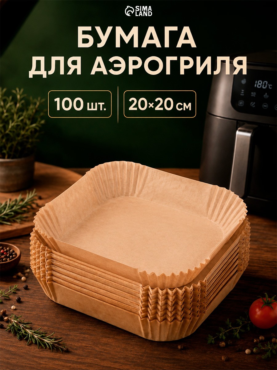 Форма для запекания и аэрогриля, размер 20х20 см, пергамент, набор 100 шт, квадратная, На фото — предложение продавца