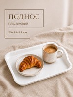 Поднос пластиковый прямоугольный, 25х29х3.2 см, белый, На фото — предложение продавца
