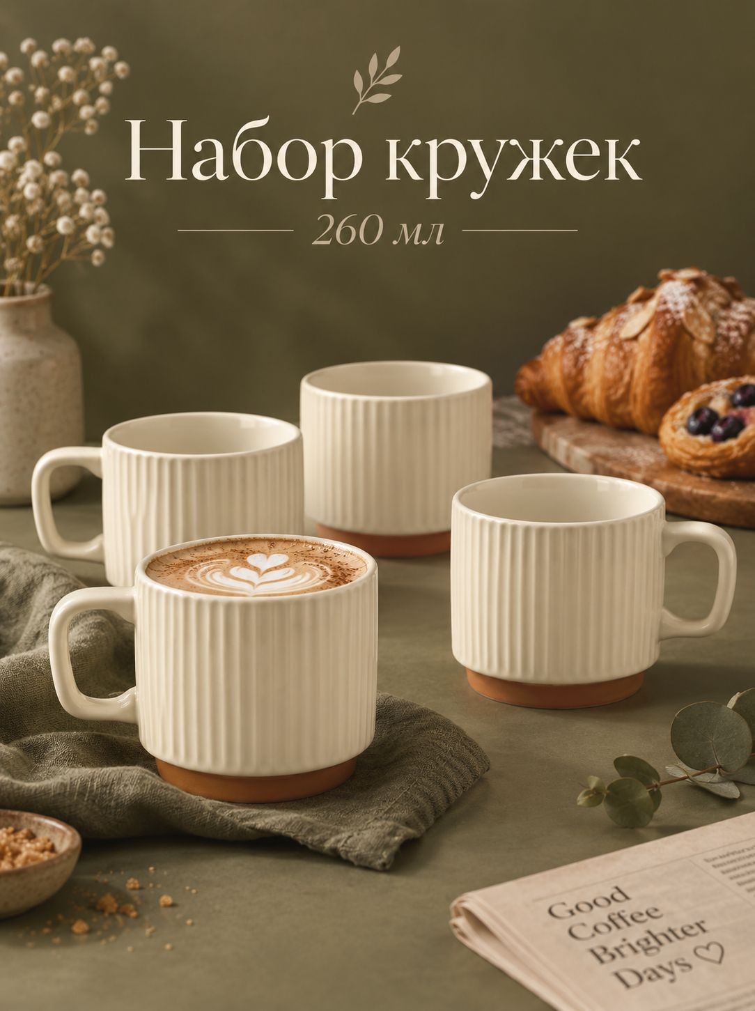 Кружки Loft, набор 4 шт., 260 мл, керамика, бежевые, На фото — предложение продавца