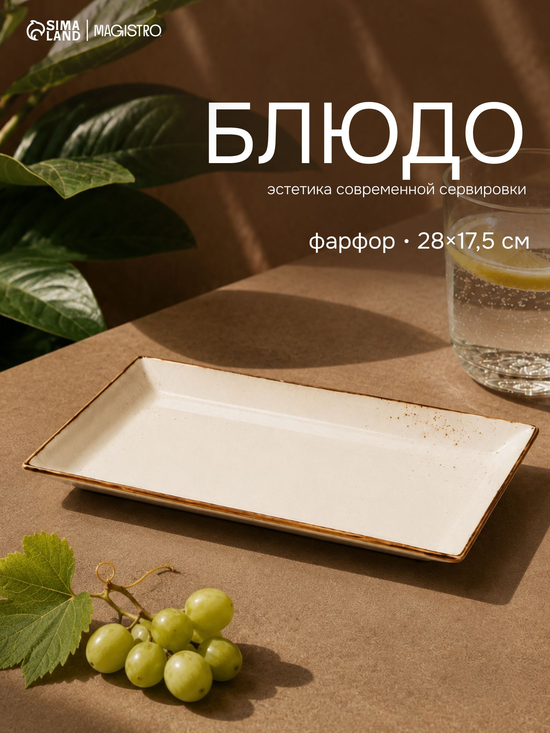 Блюдо сервировочное 28х17,5 см, Magistro "Церера", прямоугольное, фарфоровое, На фото — предложение продавца