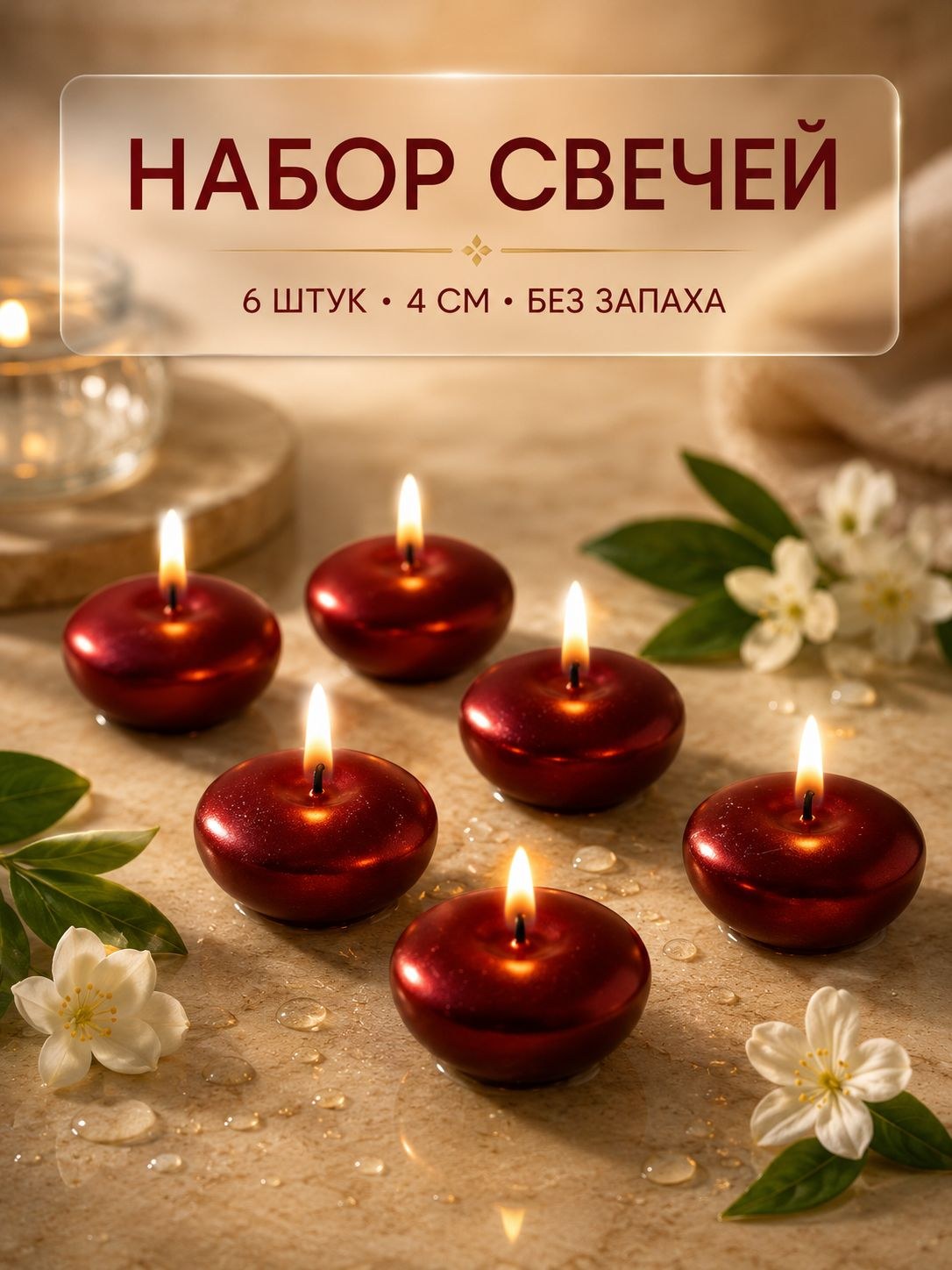 Свечи, 6 шт / Чайные, 4 см, без запаха, красные / Набор свечей, На фото — предложение продавца