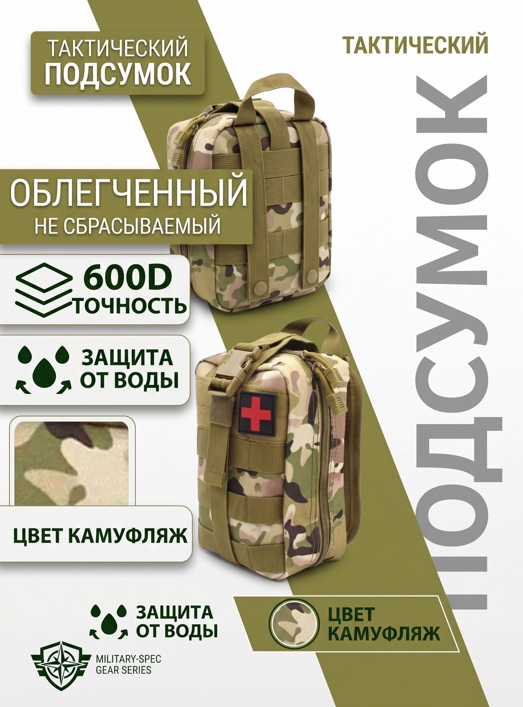 Аптечка тактическая-подсумок, камуфляж мультикам, 15х19 см, На фото — предложение продавца