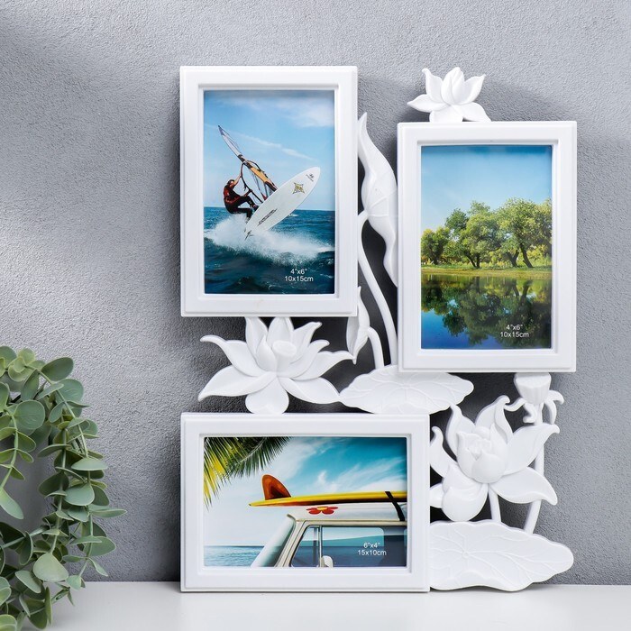 Фоторамка на 3 фото 10*15 см "Лотосы" белый 36*27 см, На фото — предложение продавца