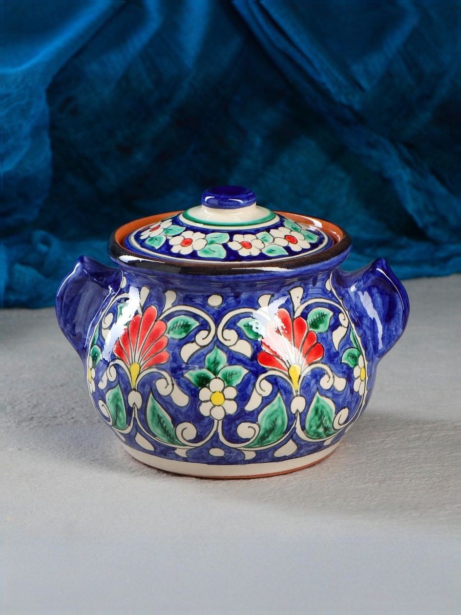 Сахарница Риштанская Керамика "Цветы", 1 л, синяя, На фото — предложение продавца
