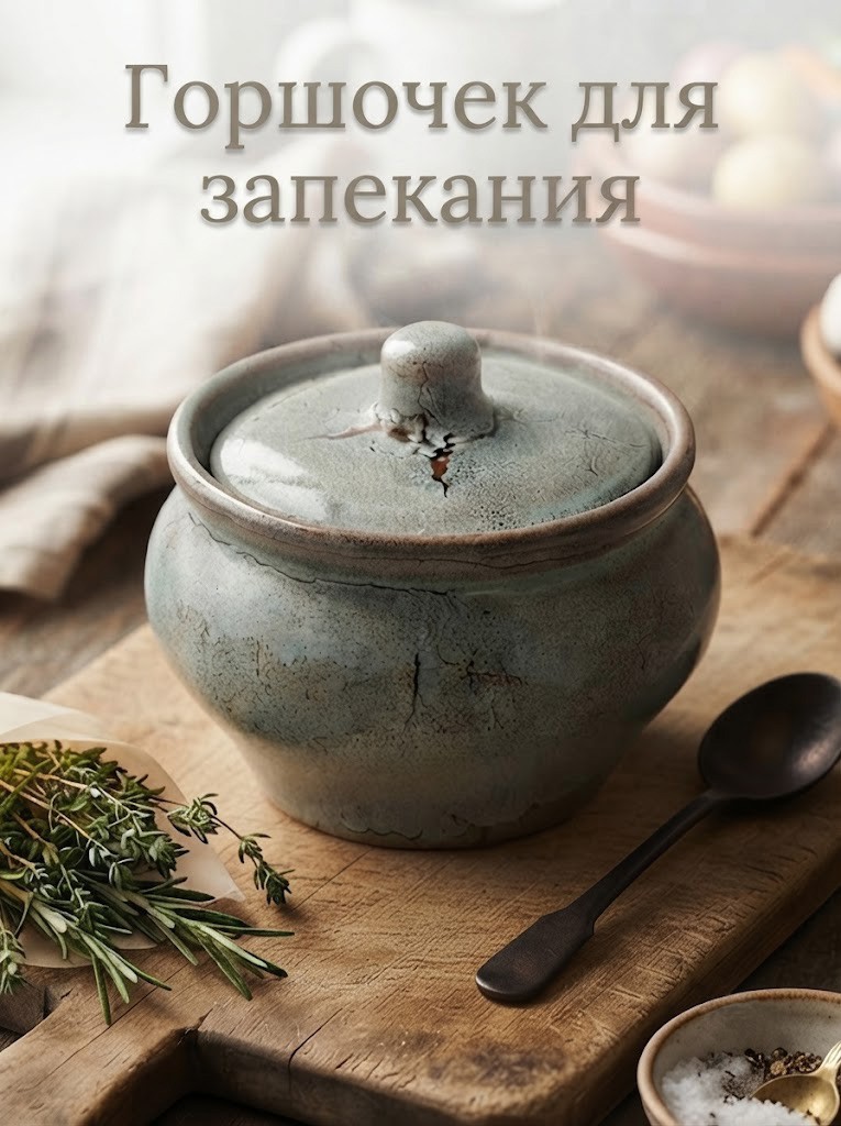 Горшочек для запекания в духовке, объем 500 мл, размер 11,5х8,2 см, фарфор, цвет бирюзовый, На фото — предложение продавца