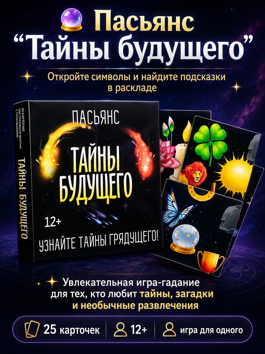Пасьянс карточный "Тайны будущего", 25 карт, 12+, На фото — предложение продавца