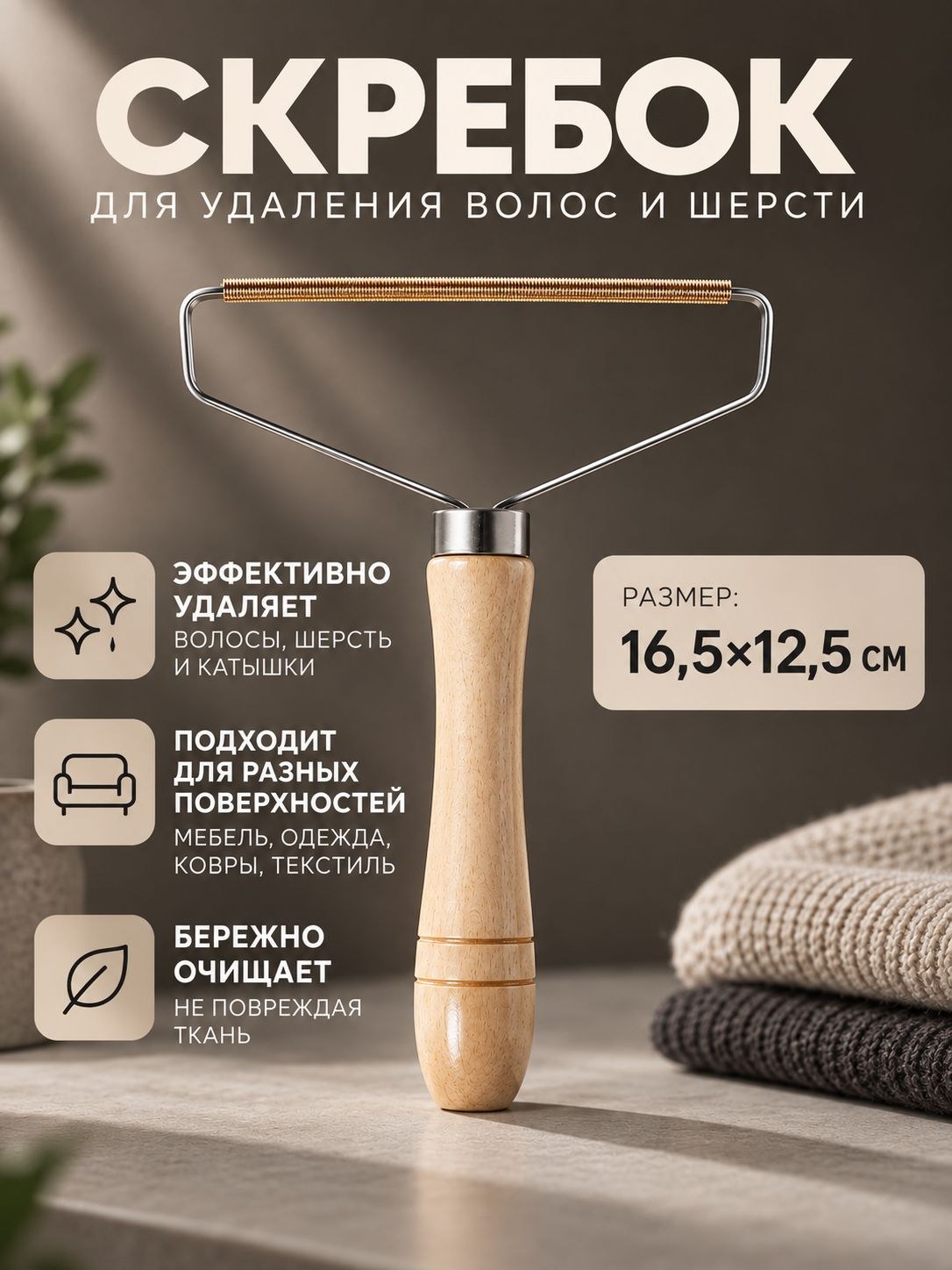 Скребок от шерсти, 16,5х12,5 см, ролик для чистки одежды, для чистки ковра, щетка для мебели, На фото — предложение продавца