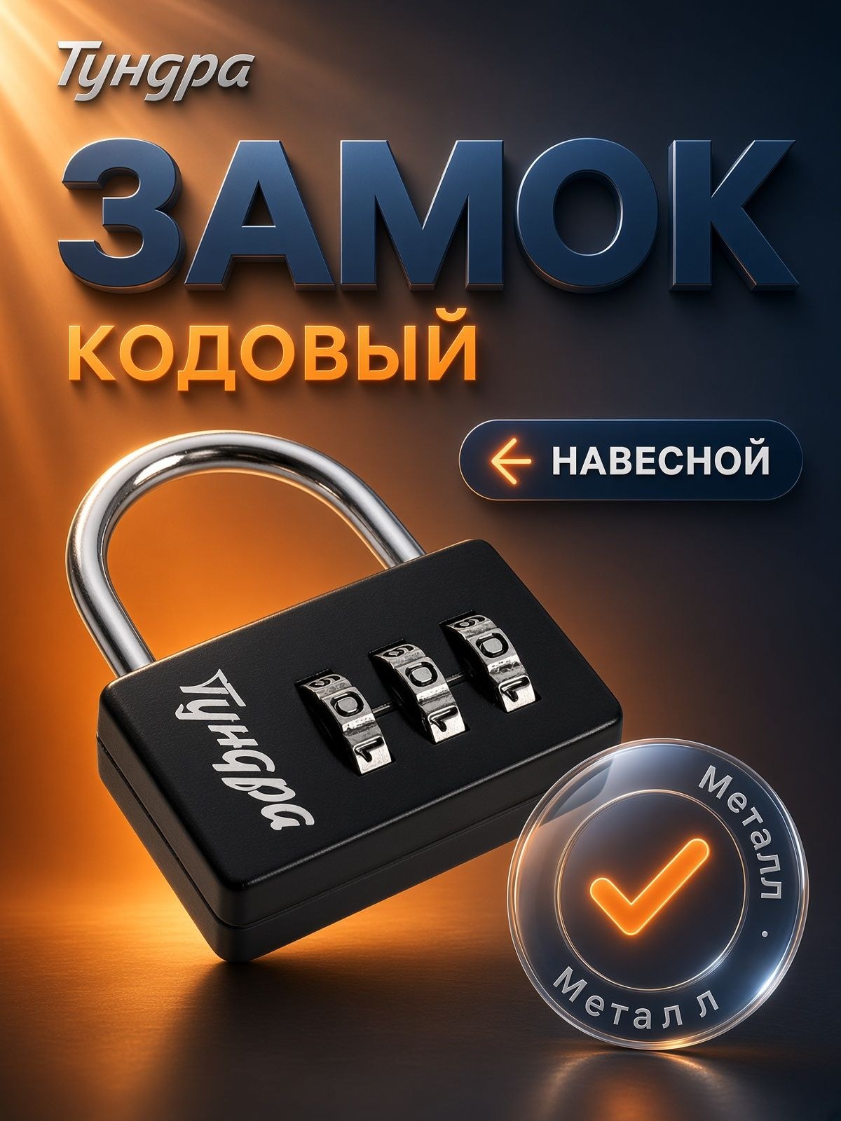Замок навесной кодовый TUNDRA ZK004, черный, На фото — предложение продавца