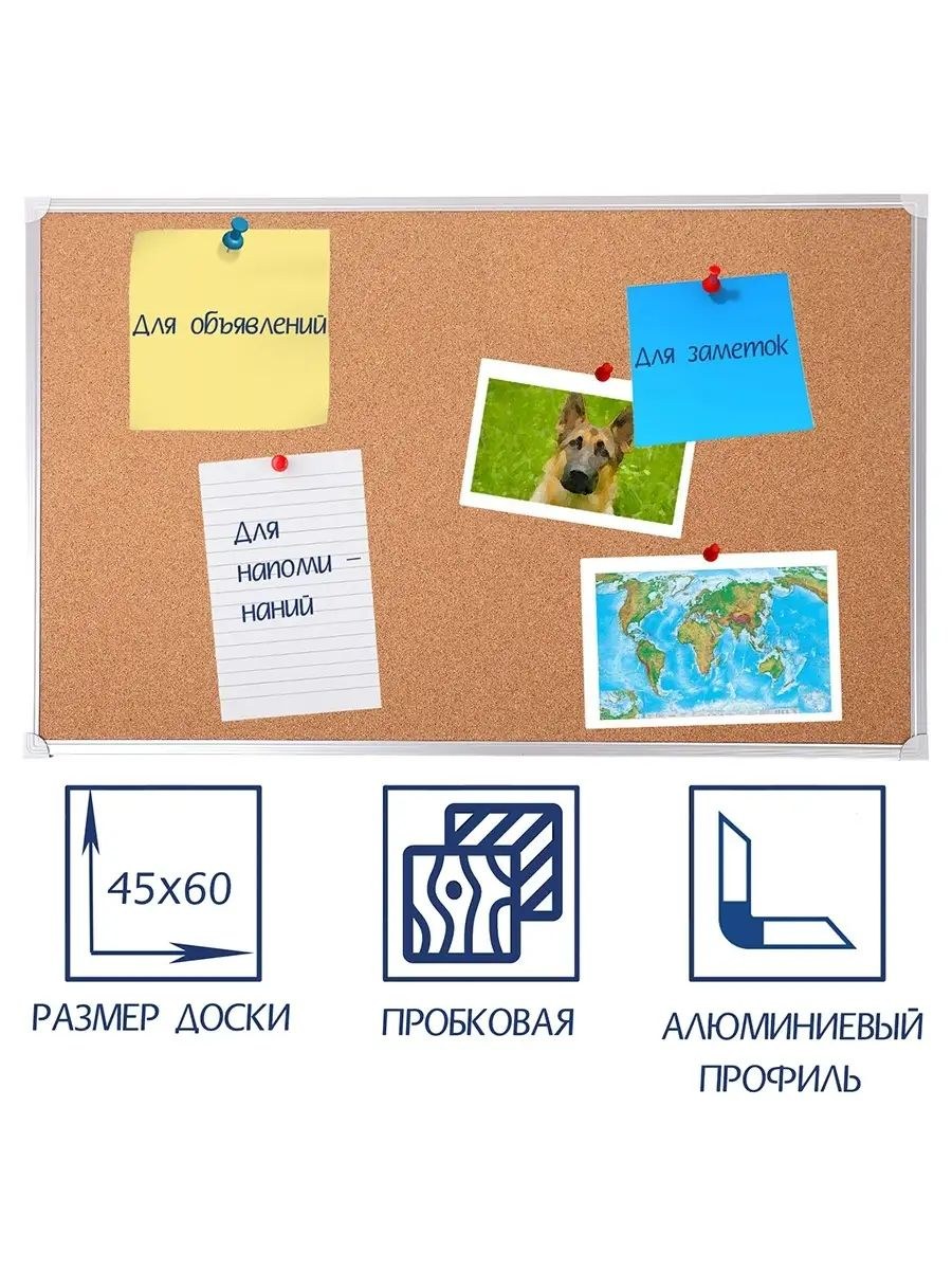 Доска пробковая А2 (45х60 см) в алюминиевой рамке, На фото — предложение продавца