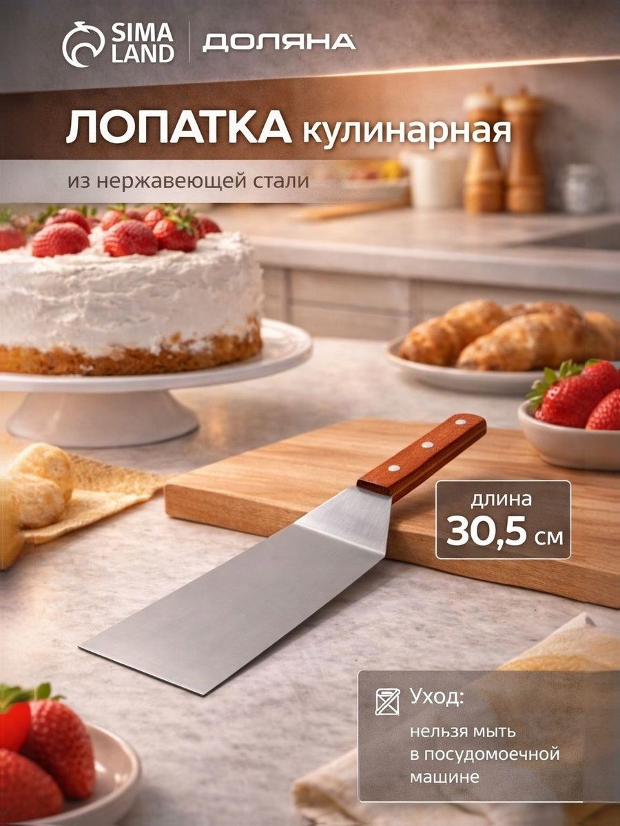 Лопатка из нержавеющей стали Доляна, 30.5x7.2 см, нержавеющая сталь, На фото — предложение продавца