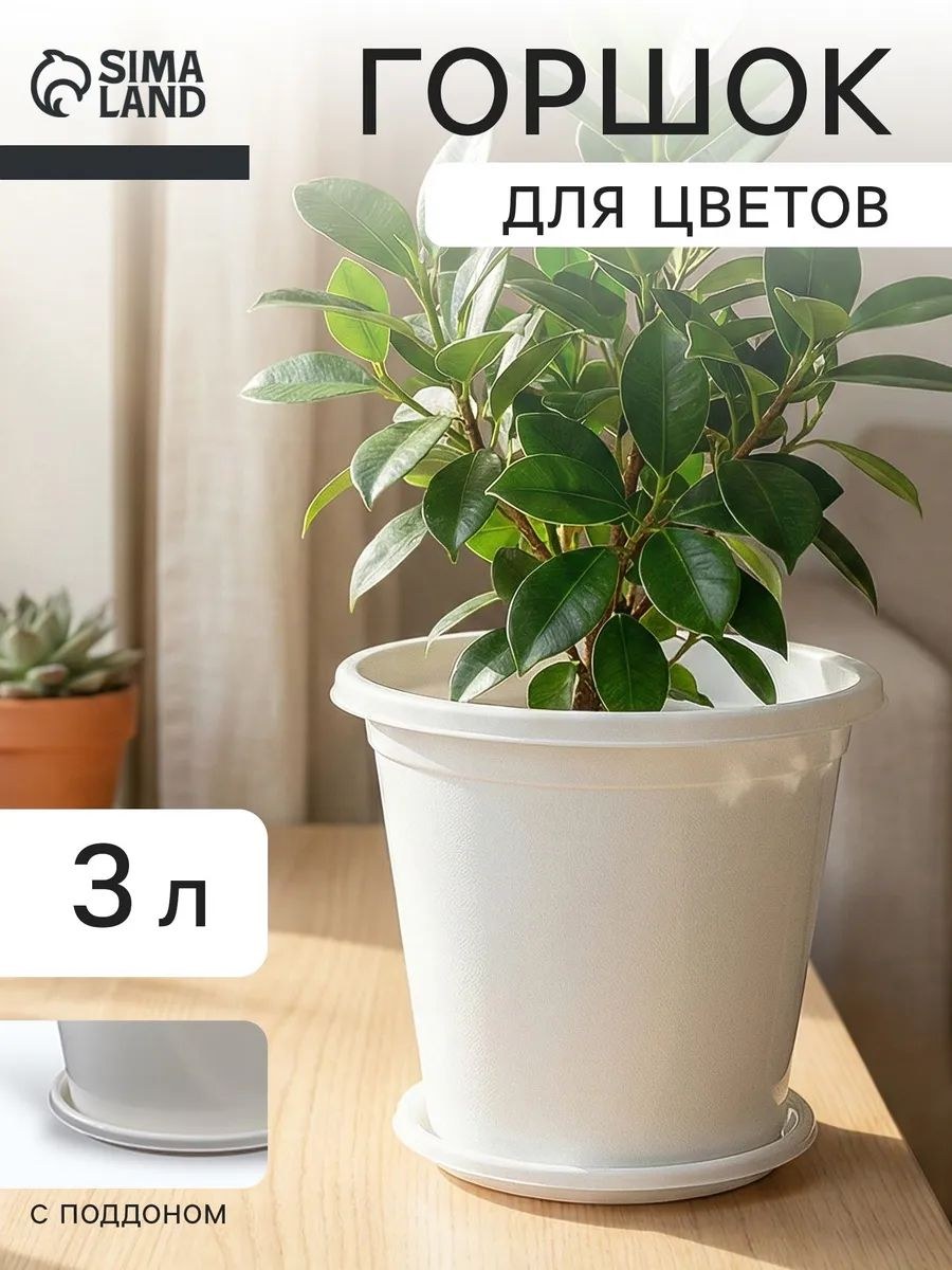 Горшок для цветов, кашпо для цветов с поддоном "Эконом", 3 л, цвет белый, На фото — предложение продавца
