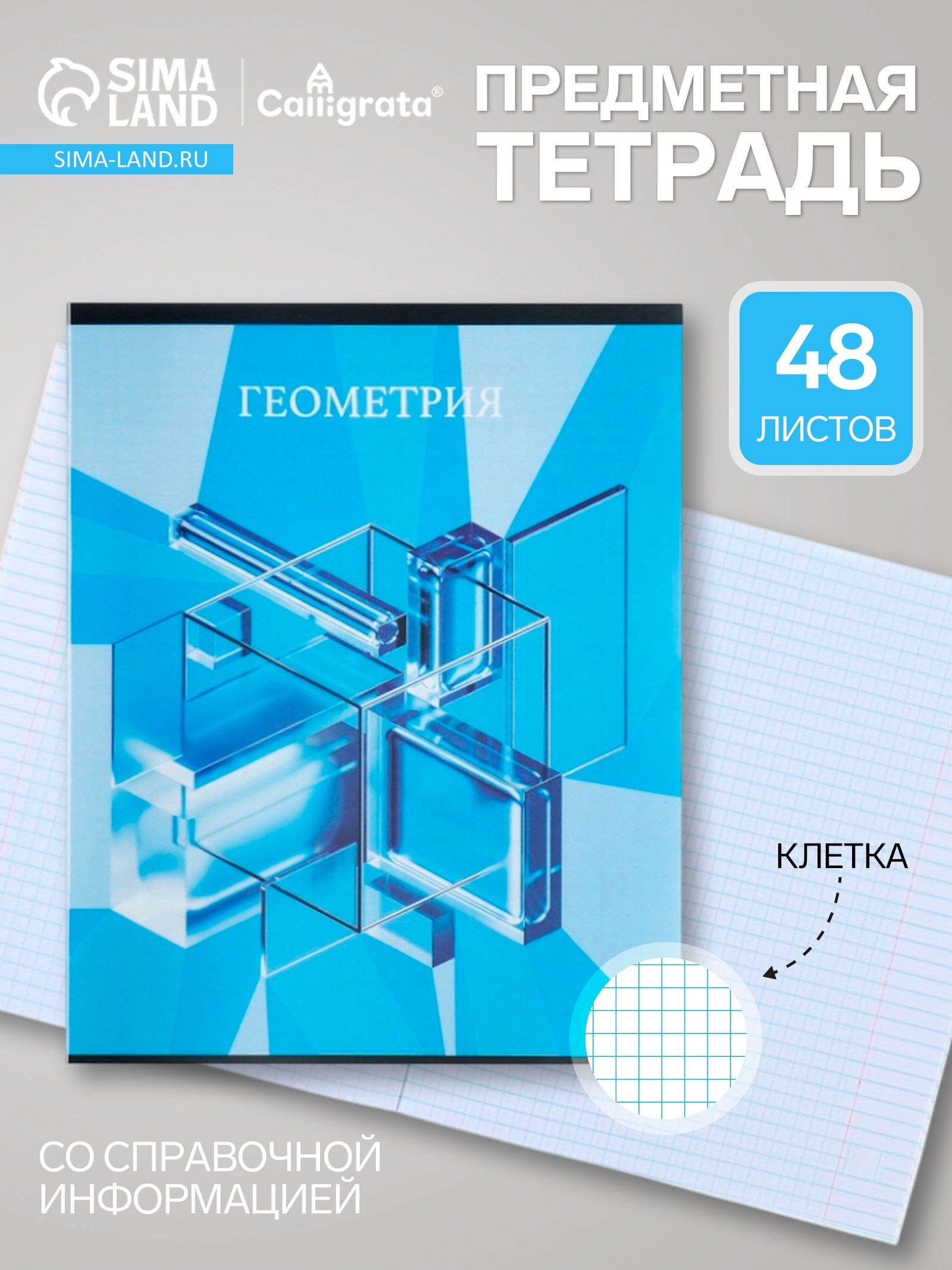 Предметная тетрадь по геометрии Calligrata TOP Школьный стиль , 48 листов, в клетку, со справочным материалом, пластиковая обложка, На фото — предложение продавца