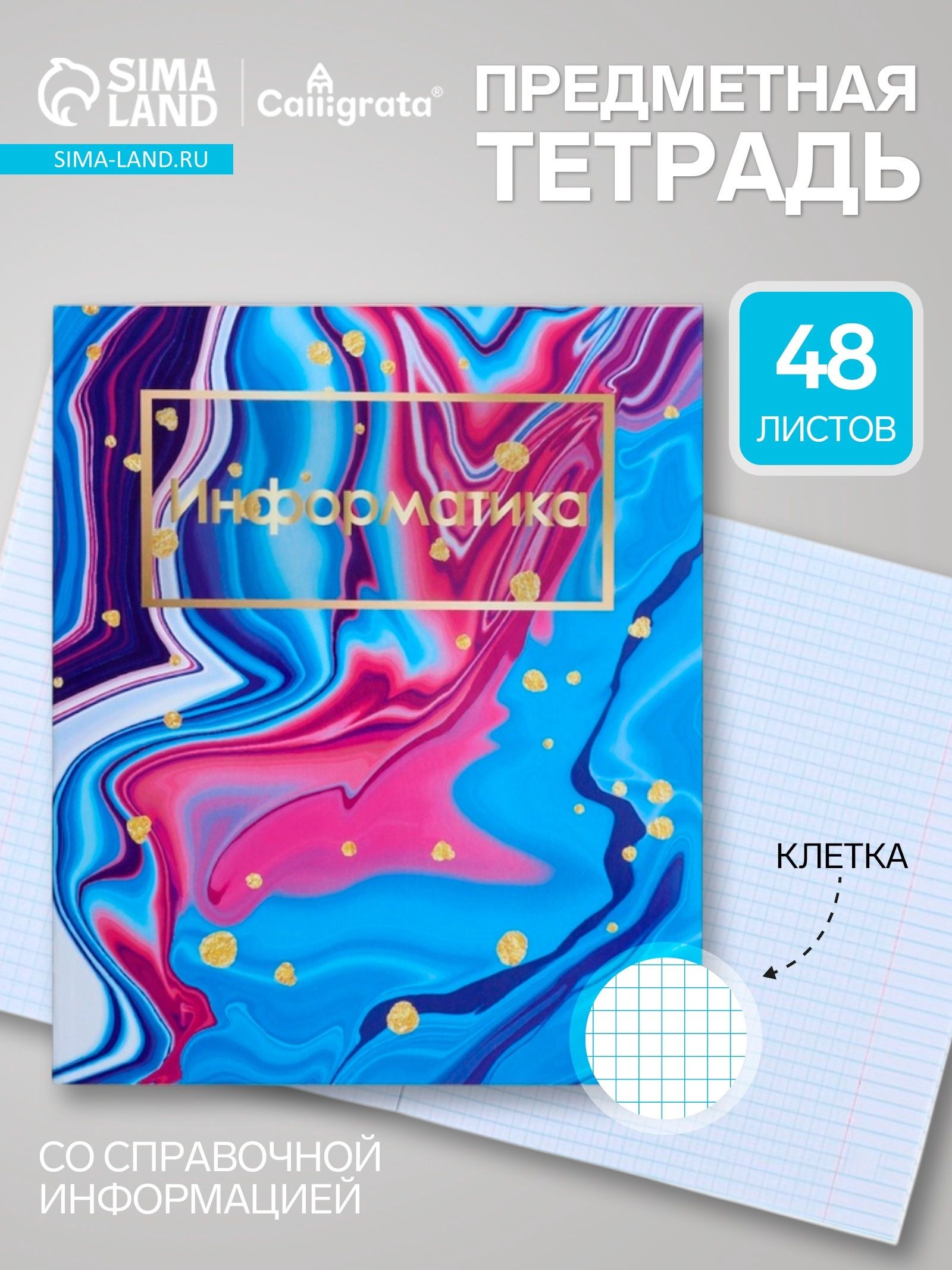 Предметная тетрадь по информатике Calligrata Мрамор светлый , 48 листов, в клетку, со справочным материалом, обложка из мелованного картона, На фото — предложение продавца