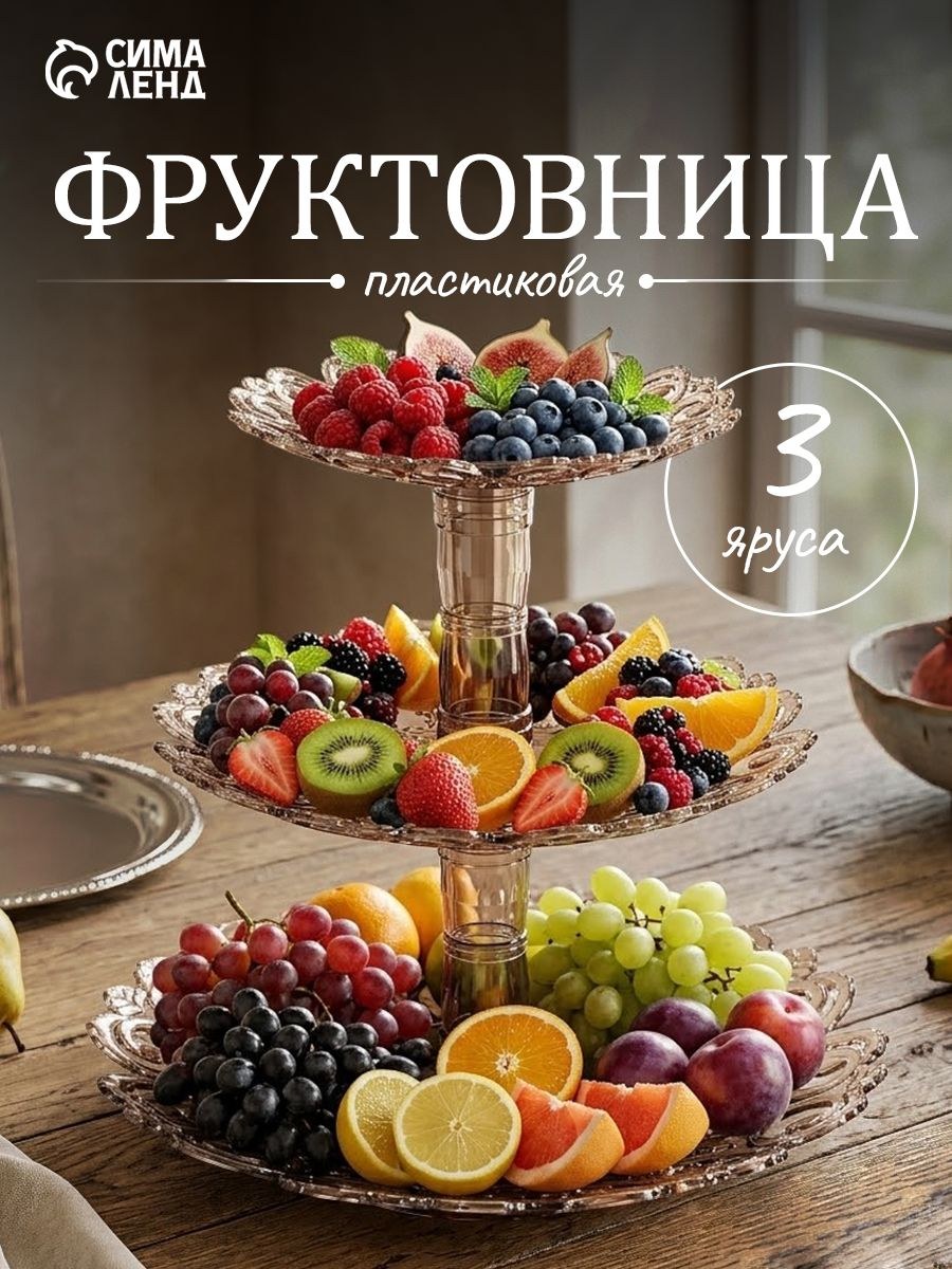 Блюдо сервировочное для подачи фруктов, пирожных "Мелодия", диаметр: 16 см, 21 см, 27 см, пластик, На фото — предложение продавца