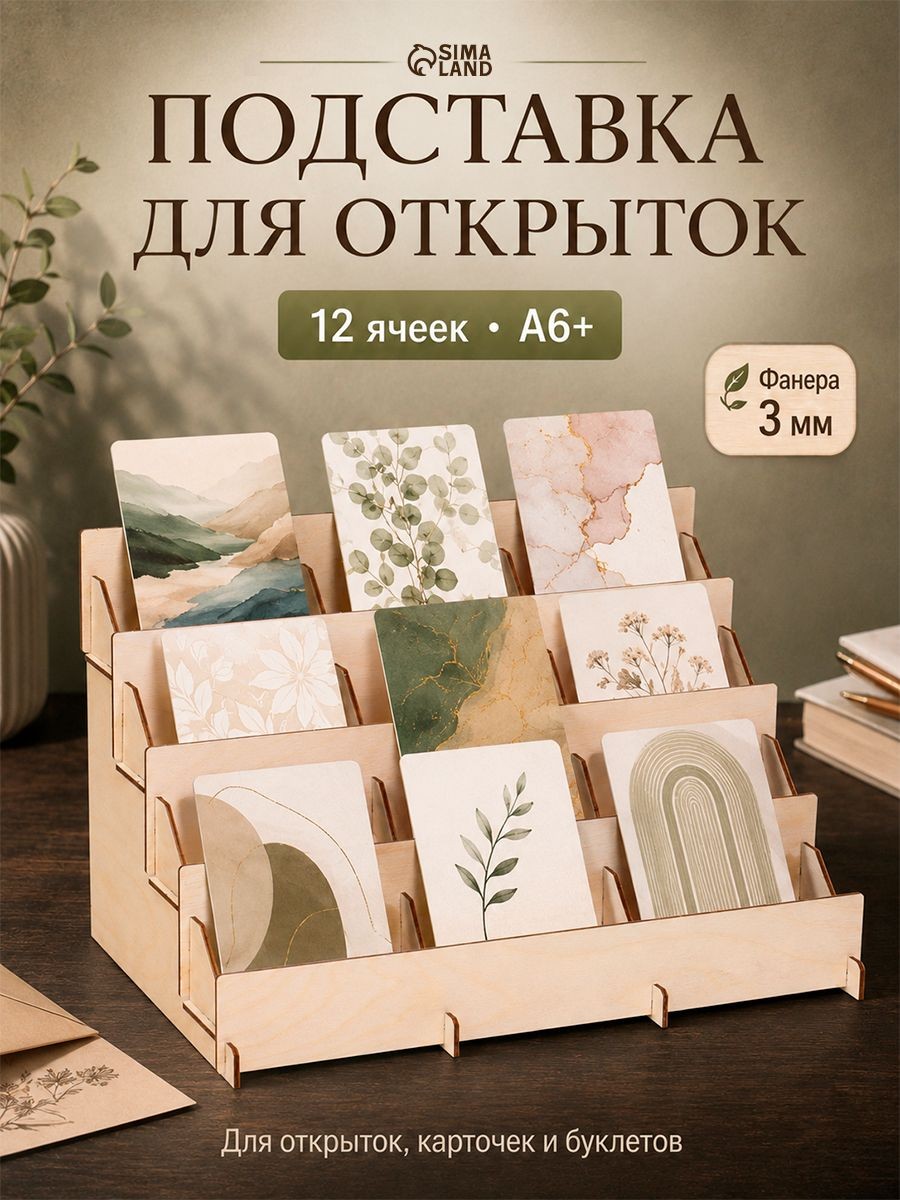 Подставка под открытки 12 ячеек по 12см, 38,1х23х25 см, На фото — предложение продавца