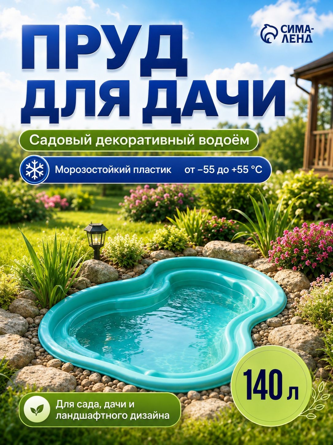 Пруд садовый пластиковый 140 л, декоративного водоем, для сада и дачи, На фото — предложение продавца