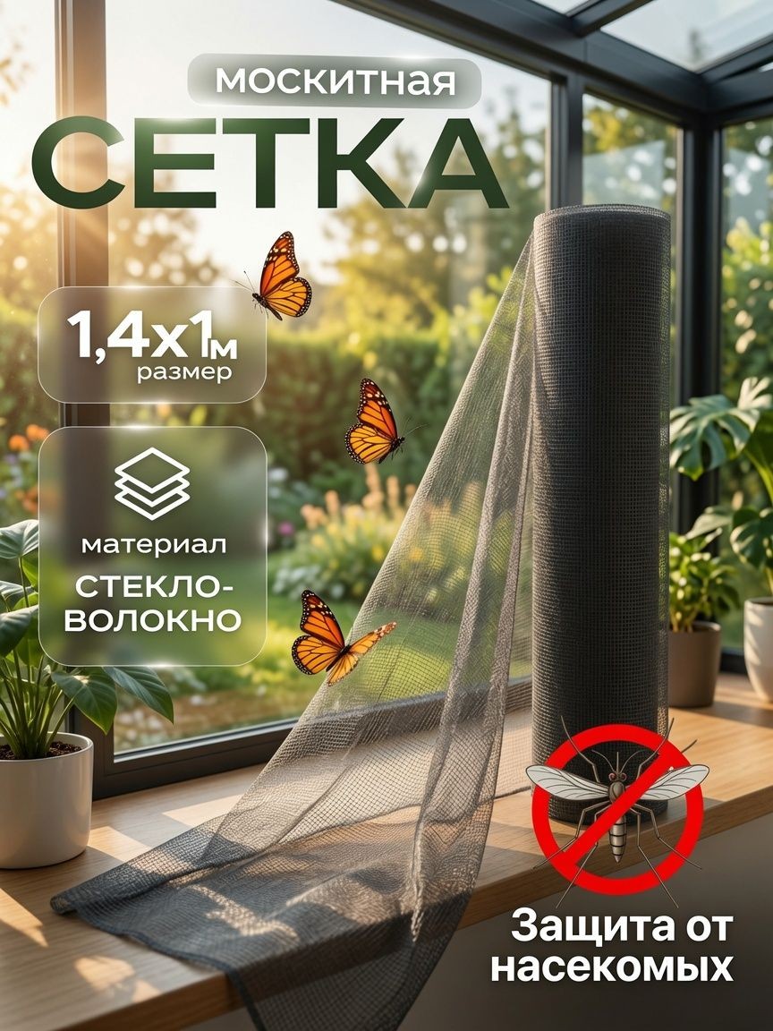 Москитная сетка на окно ТУНДРА 1,4 1 м, защита от комаров, мух и насекомых, На фото — предложение продавца